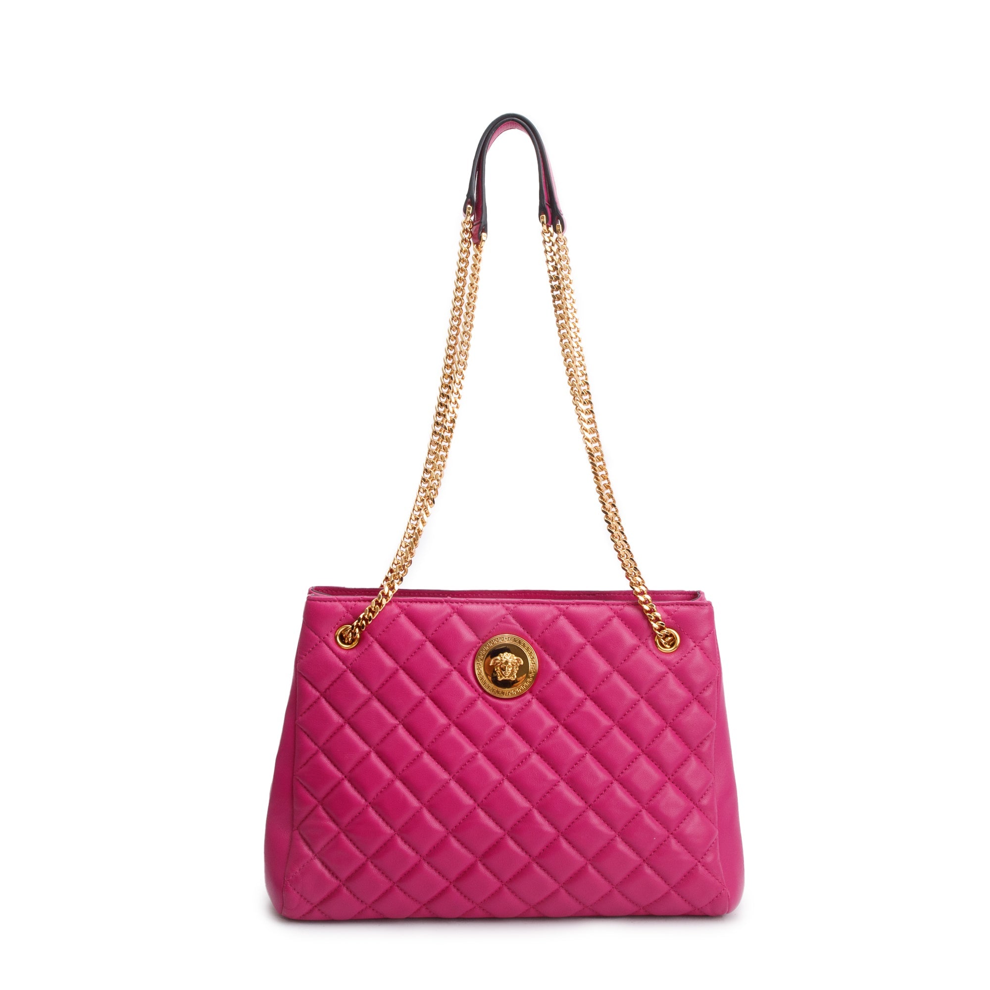 Versace Pink Quilted Calfskin Leather La Medusa Chain Shoulder Bag