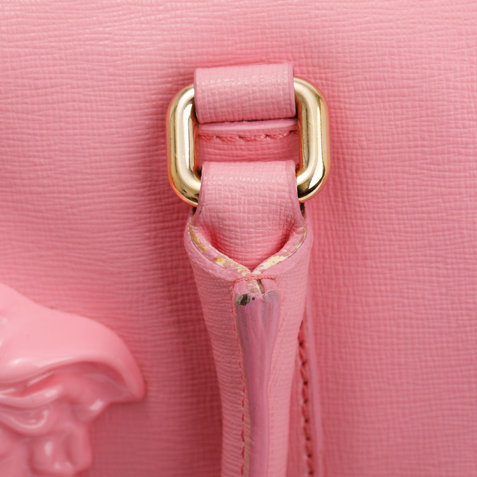 Versace Pink Saffiano Leather Palazzo Medusa Large Boston Bag