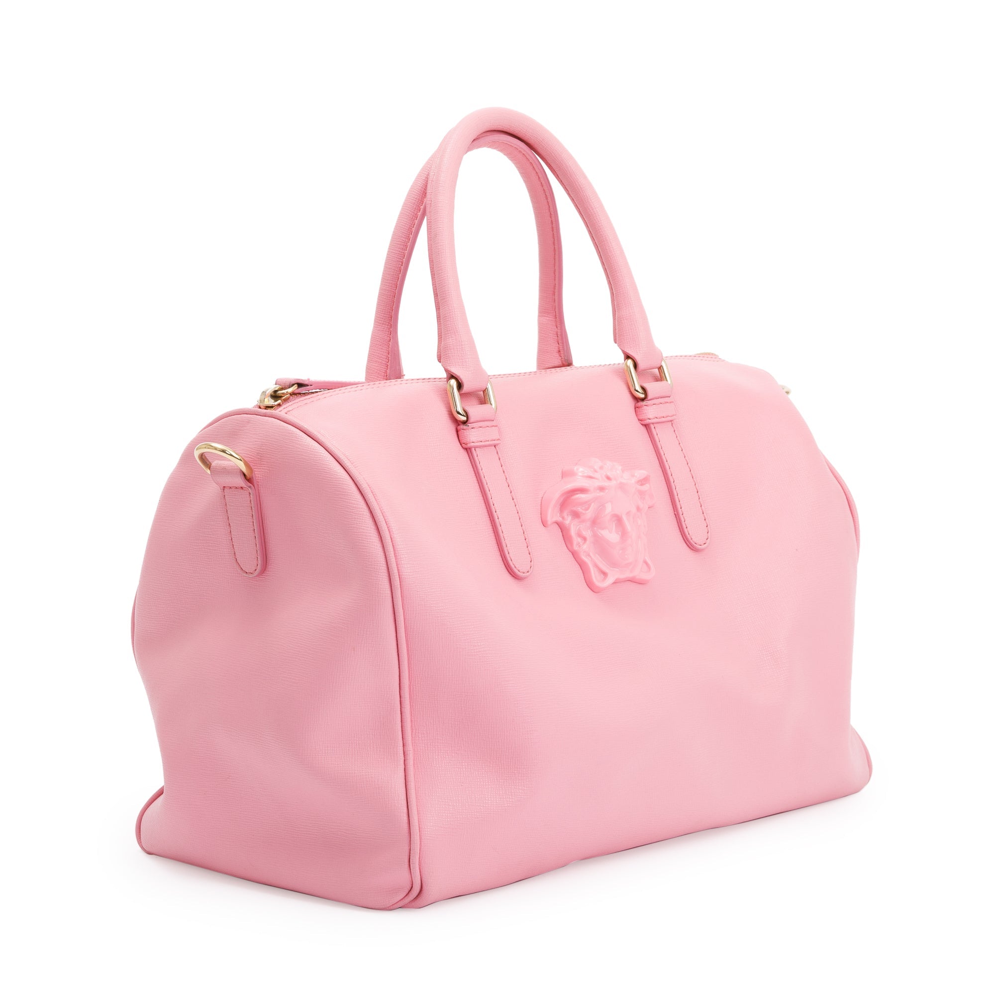 Versace Pink Saffiano Leather Palazzo Medusa Large Boston Bag