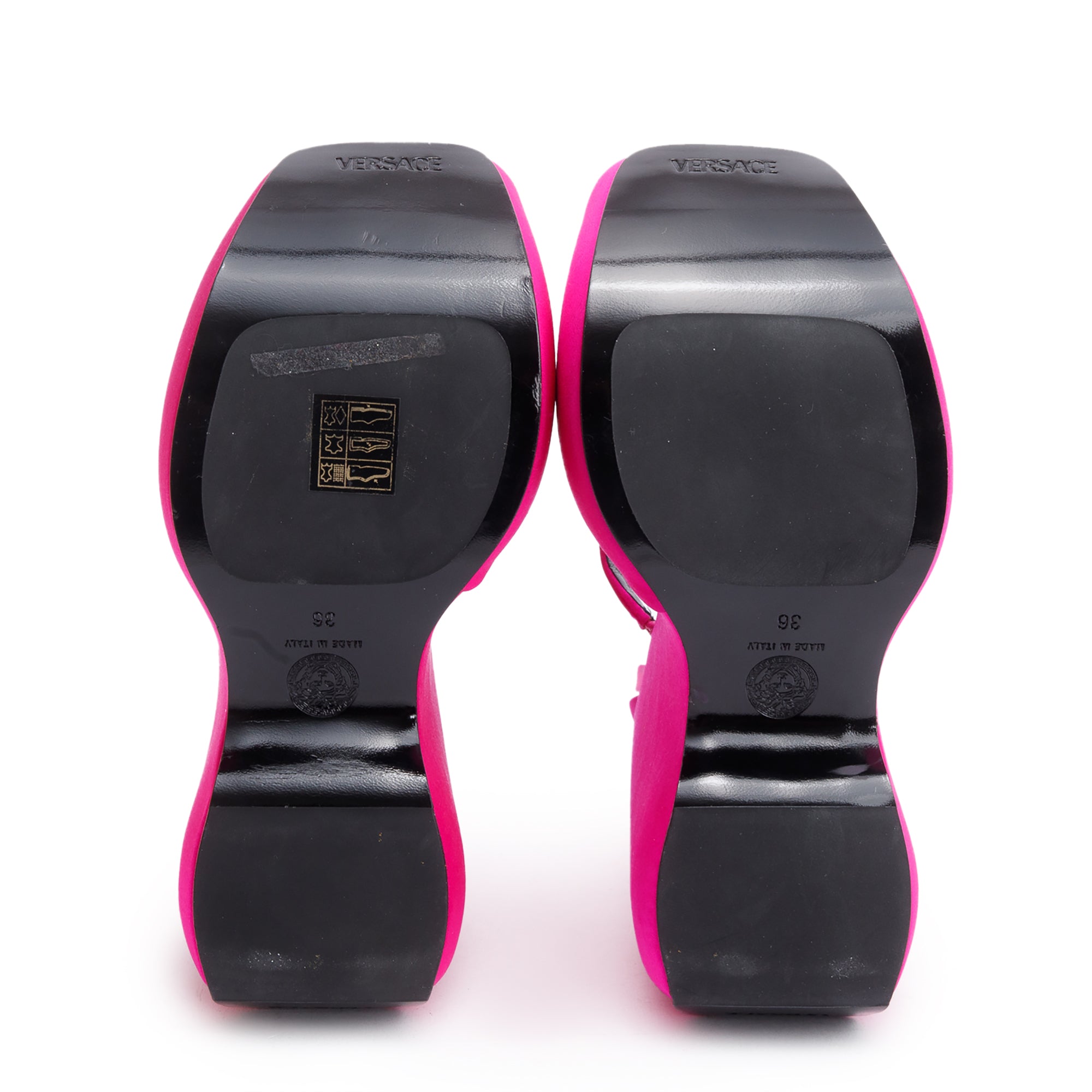 Versace Pink Satin Medusa Insignia Triplatform Wedge Sandals, Size 36