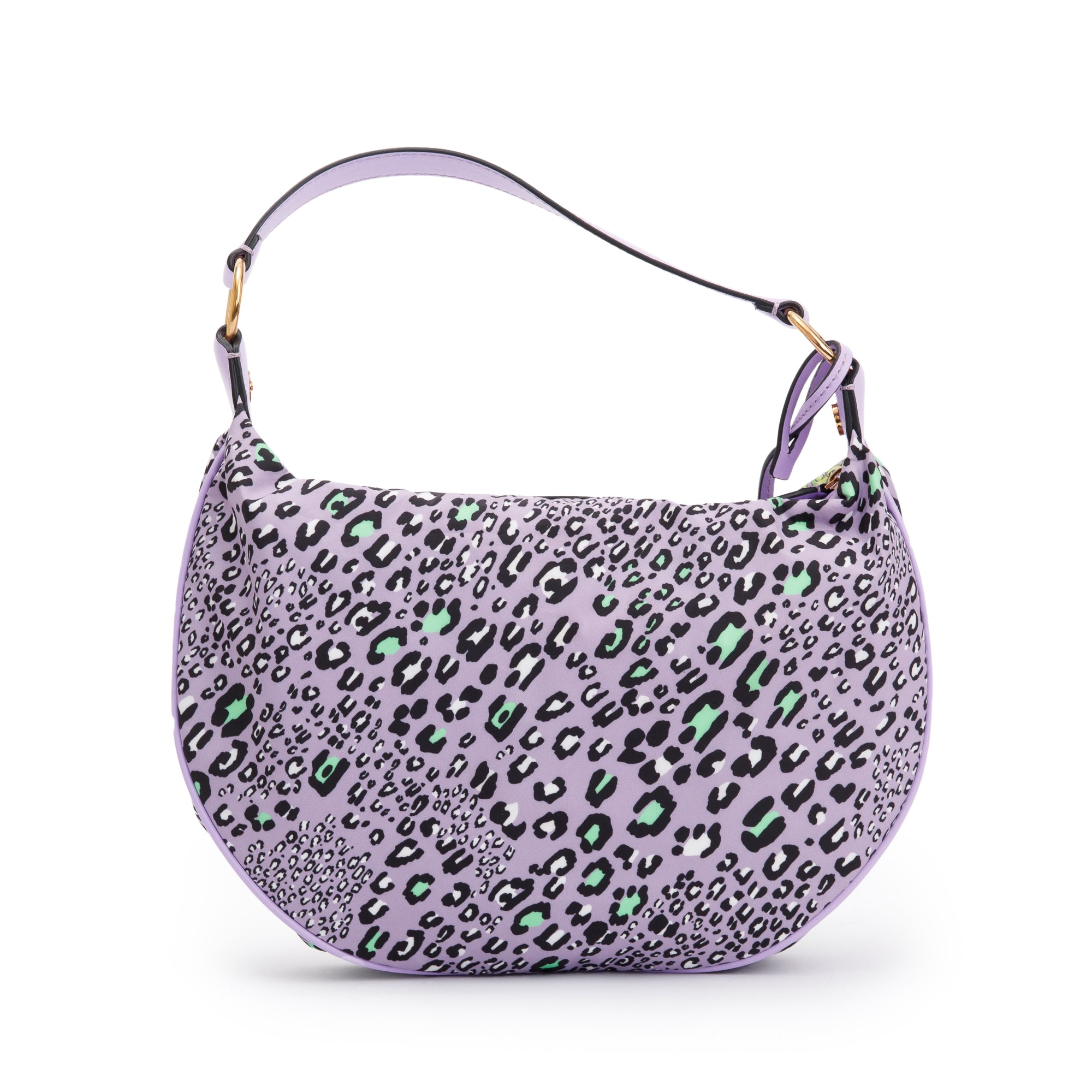 Versace Purple Leather-Trimmed Multicoloured Nylon Mix Print Hobo