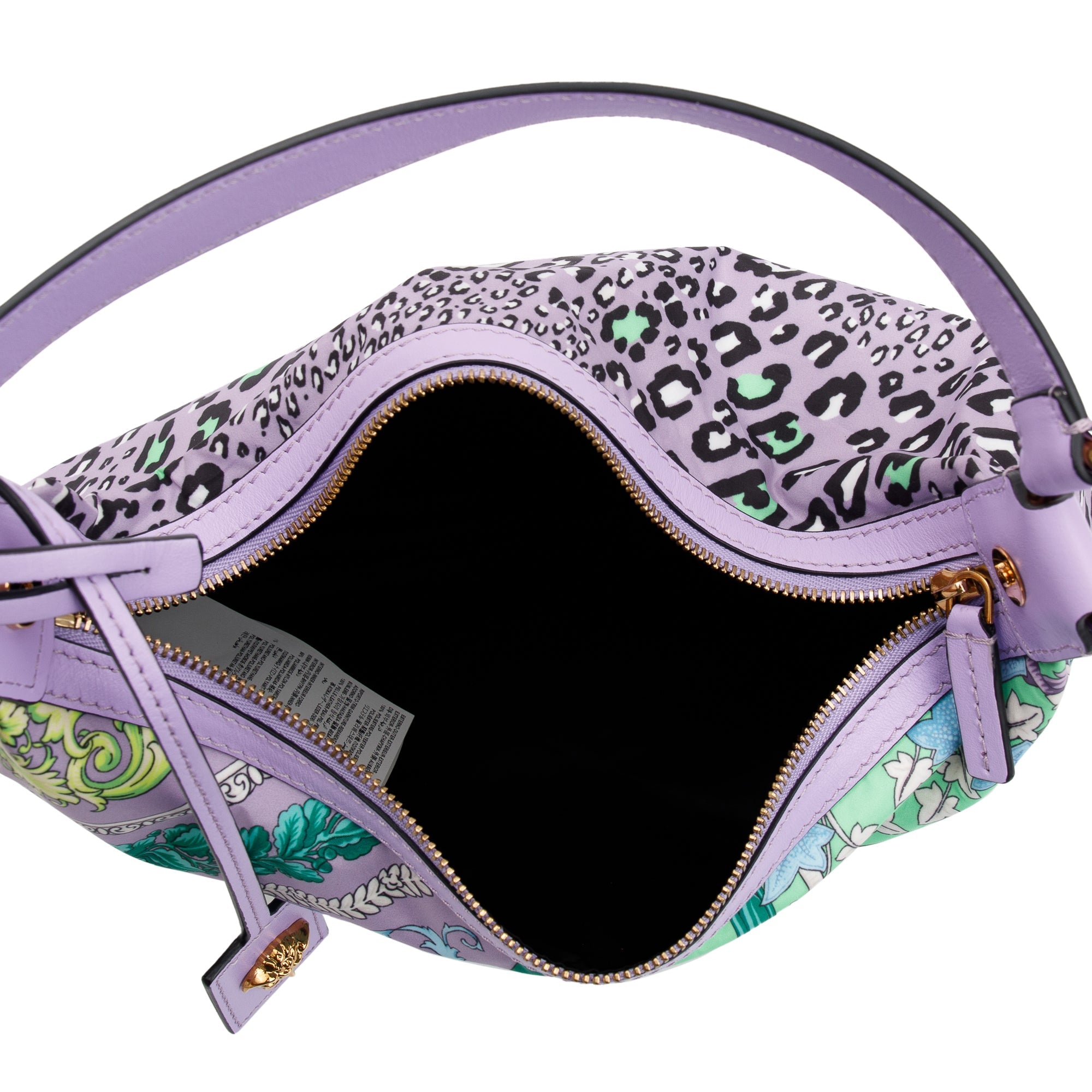Versace Purple Leather-Trimmed Multicoloured Nylon Mix Print Hobo