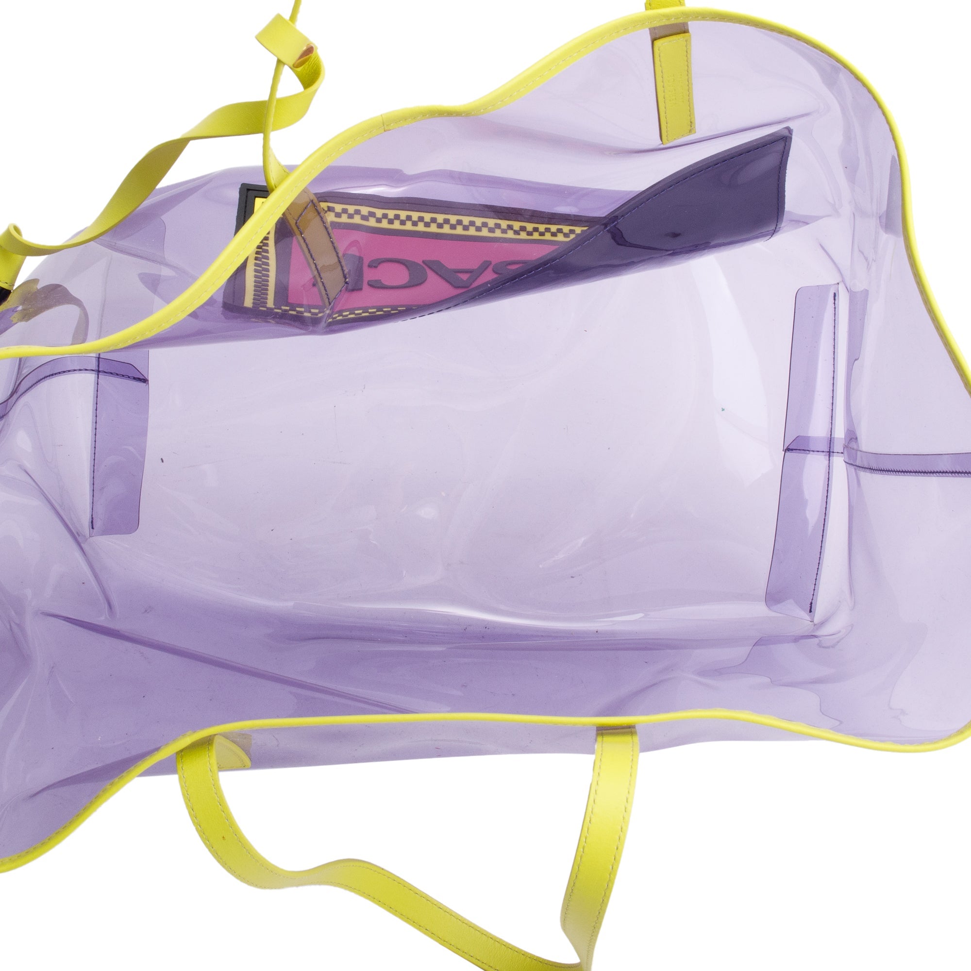 Versace Purple Vinyl Green Calfskin Logo Tote Bag w/ Pouch