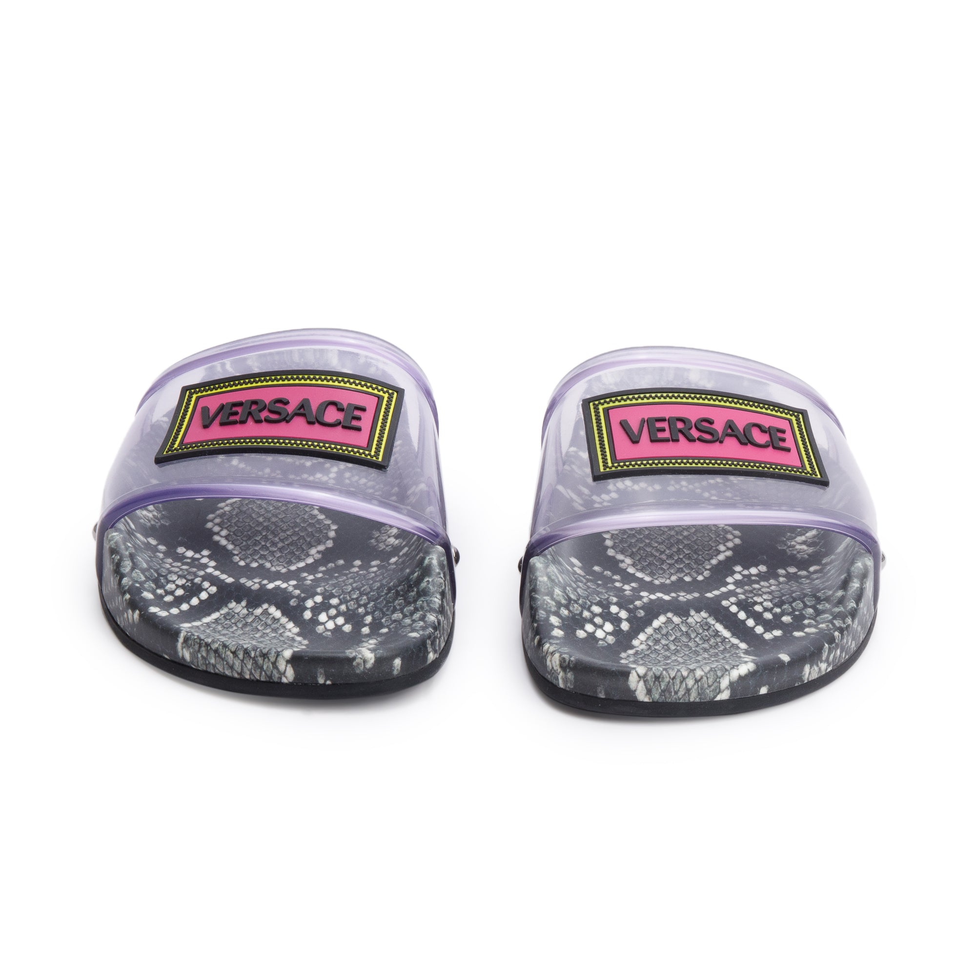 Versace Python Print Purple Transparent Rubber Slides, Size 37.5 w/ Box