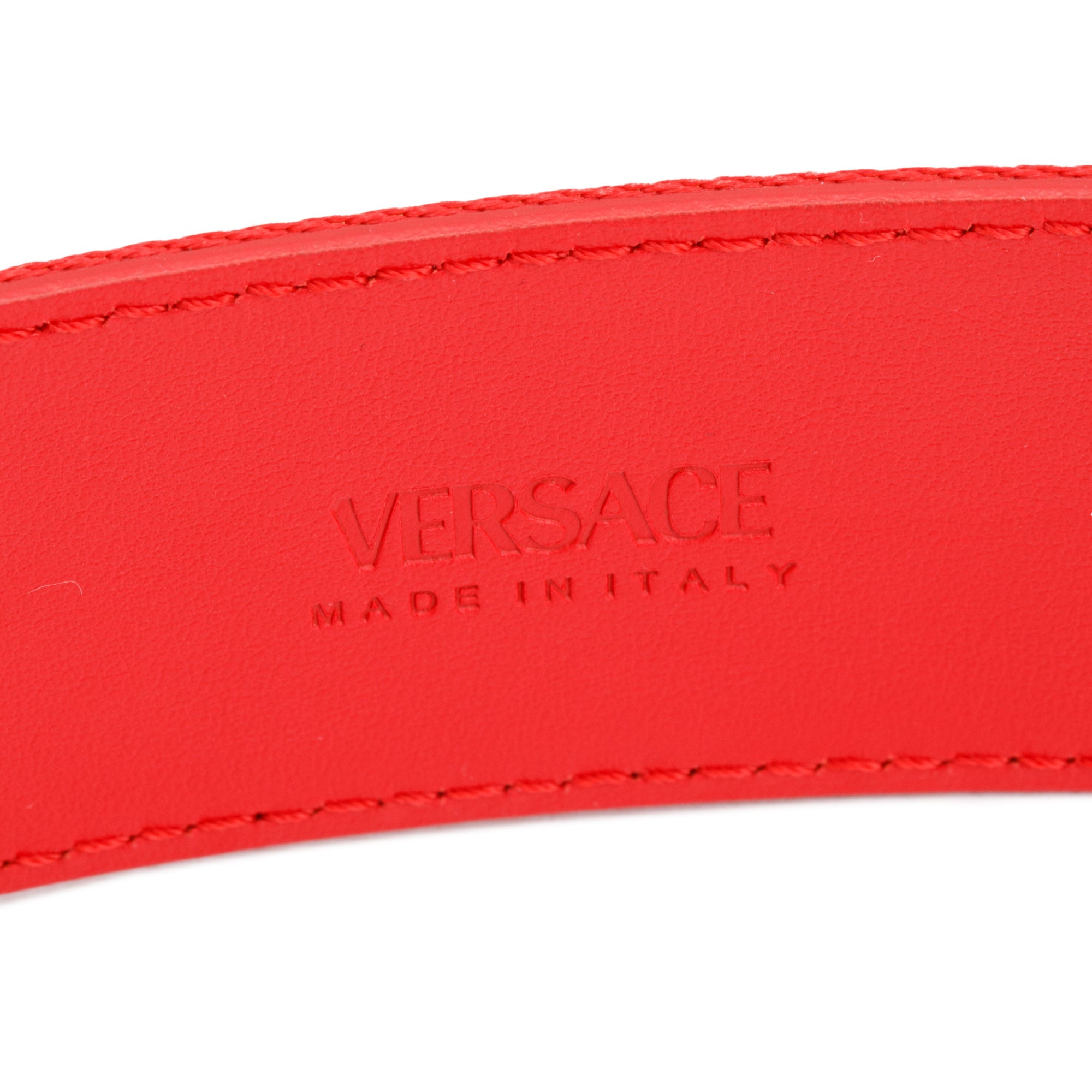 Versace Red Beige Canvas Leather First Line La Medusa Belt 90 36
