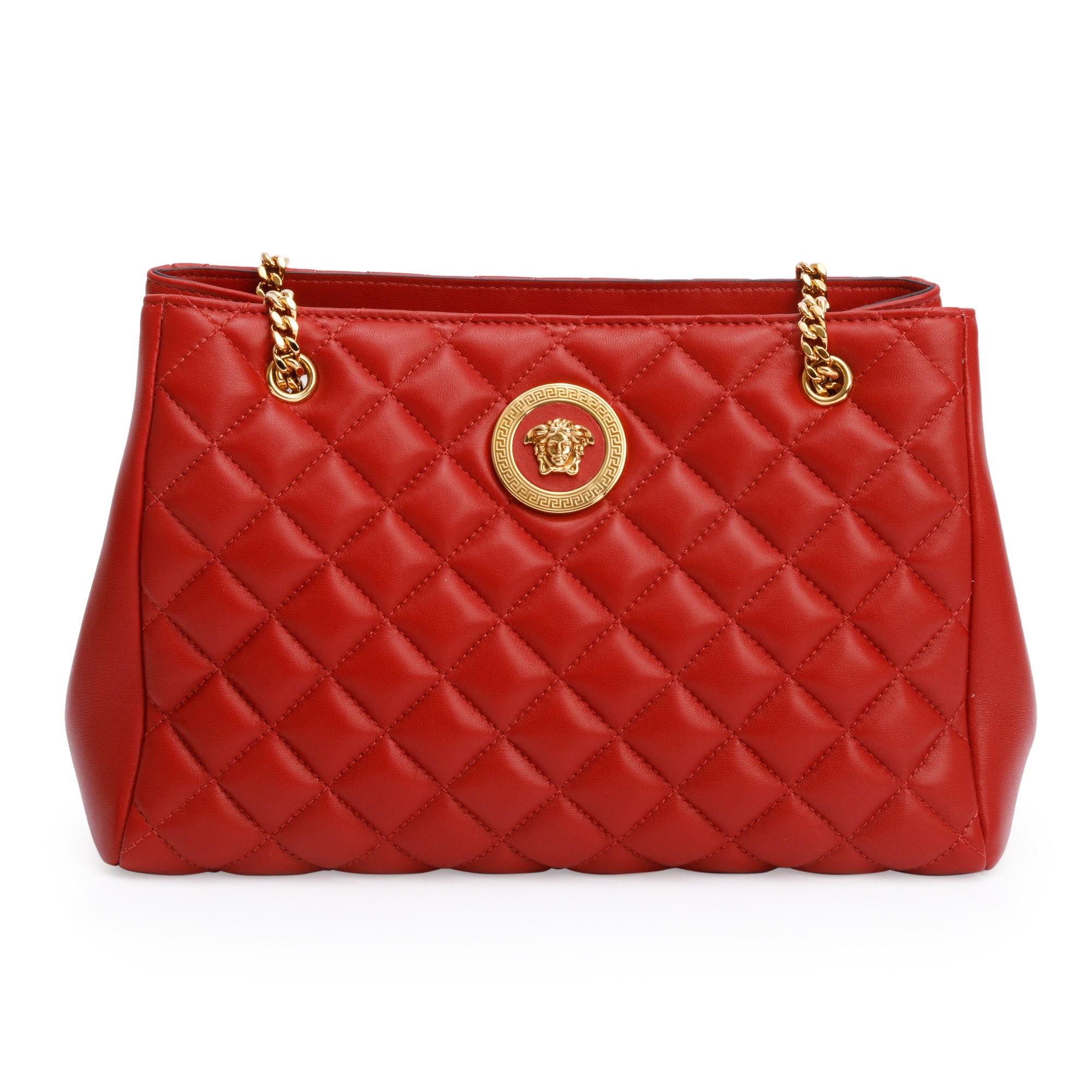 Versace Red Quilted Calfskin Leather Small La Medusa Tote Bag