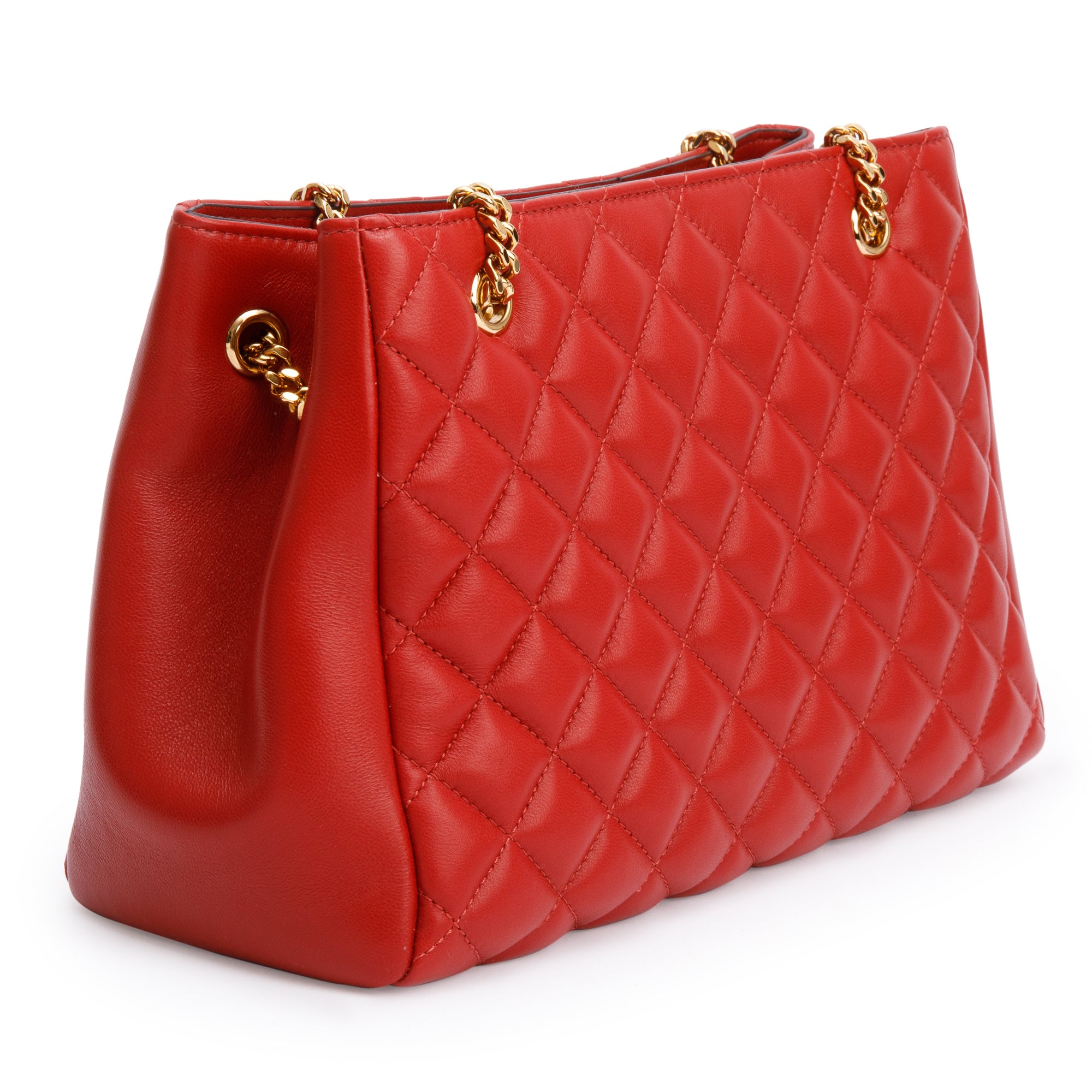 Versace Red Quilted Calfskin Leather Small La Medusa Tote Bag