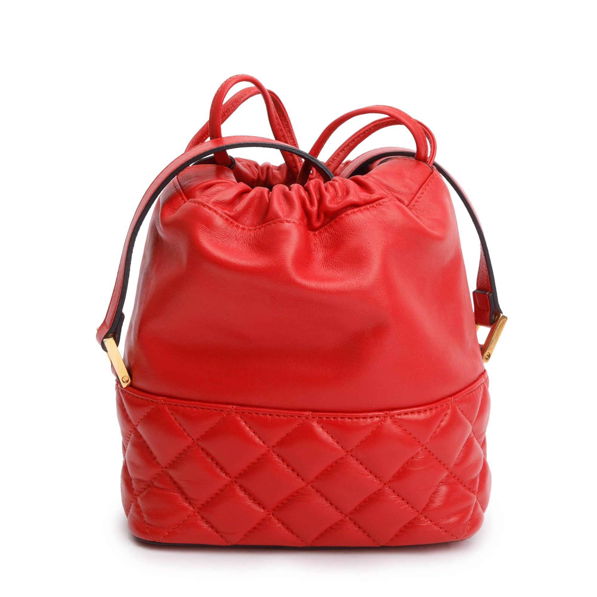 Versace Red Quilted Nappa Leather Small Medusa Drawstring Bucket Bag