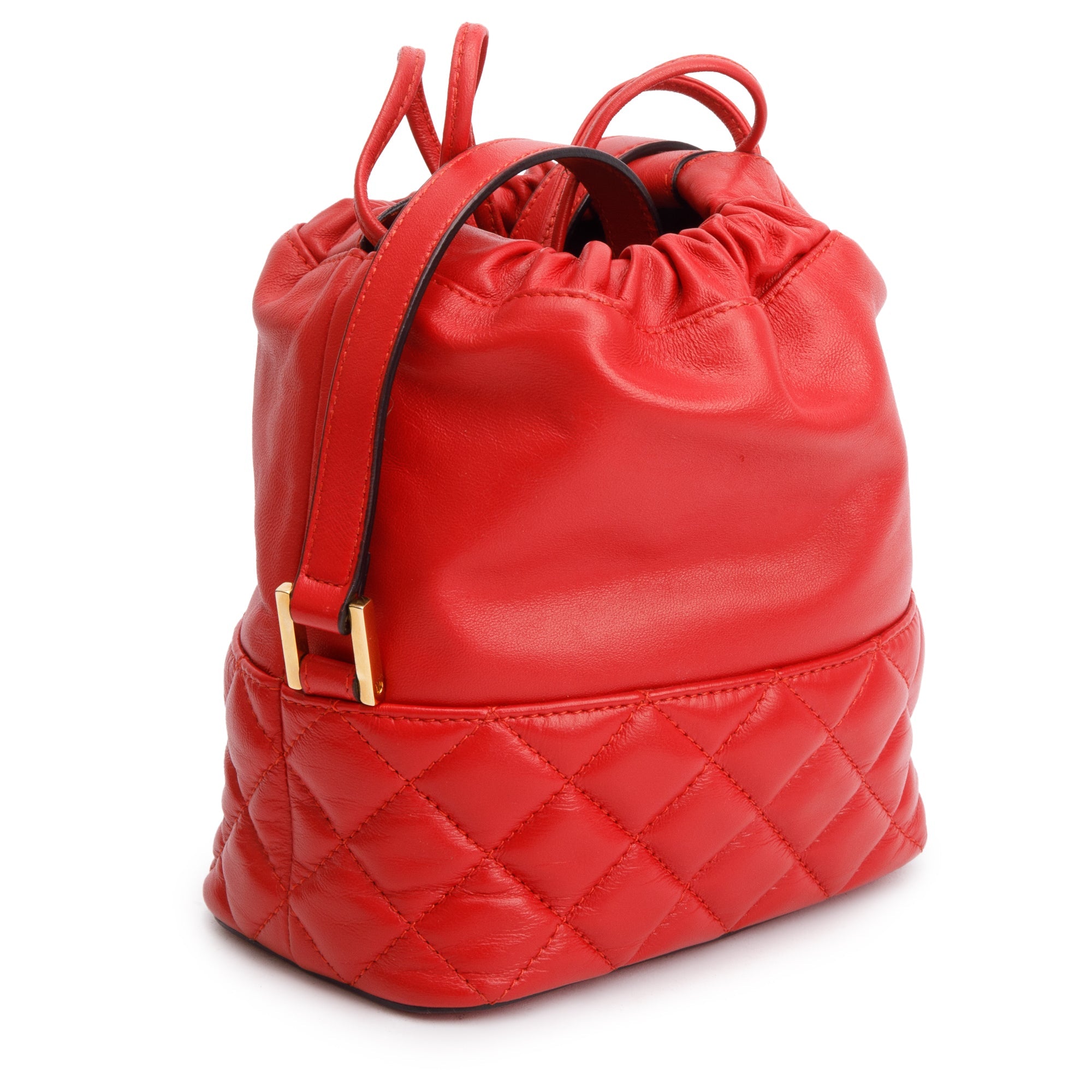 Versace Red Quilted Nappa Leather Small Medusa Drawstring Bucket Bag