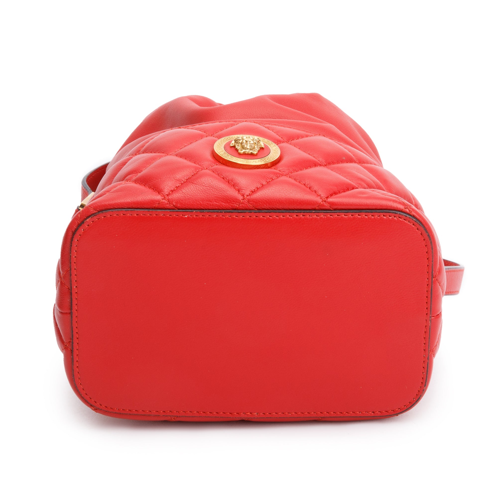 Versace Red Quilted Nappa Leather Small Medusa Drawstring Bucket Bag