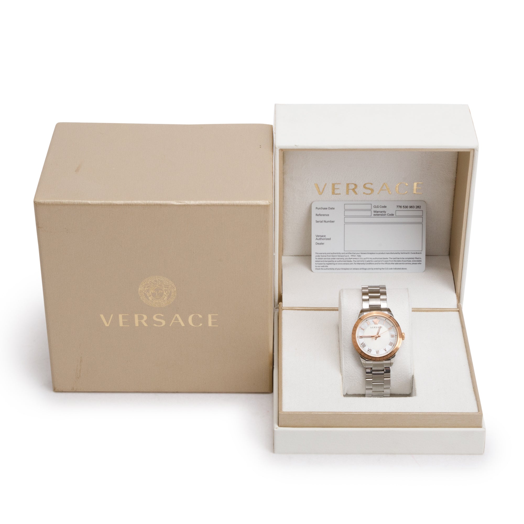 Versace Rose Gold-Plated & Stainless Steel Landmark 34 MM Quartz Watch w/ Box & Papers