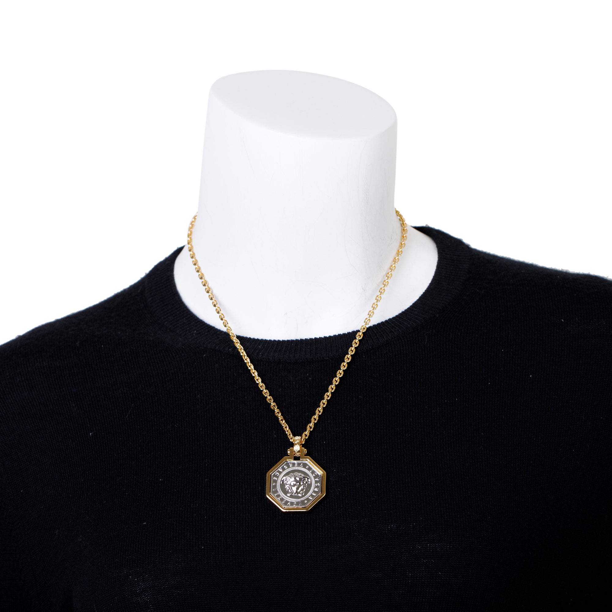 Versace Silver & Gold Plated Octagon Medusa Pendant Necklace