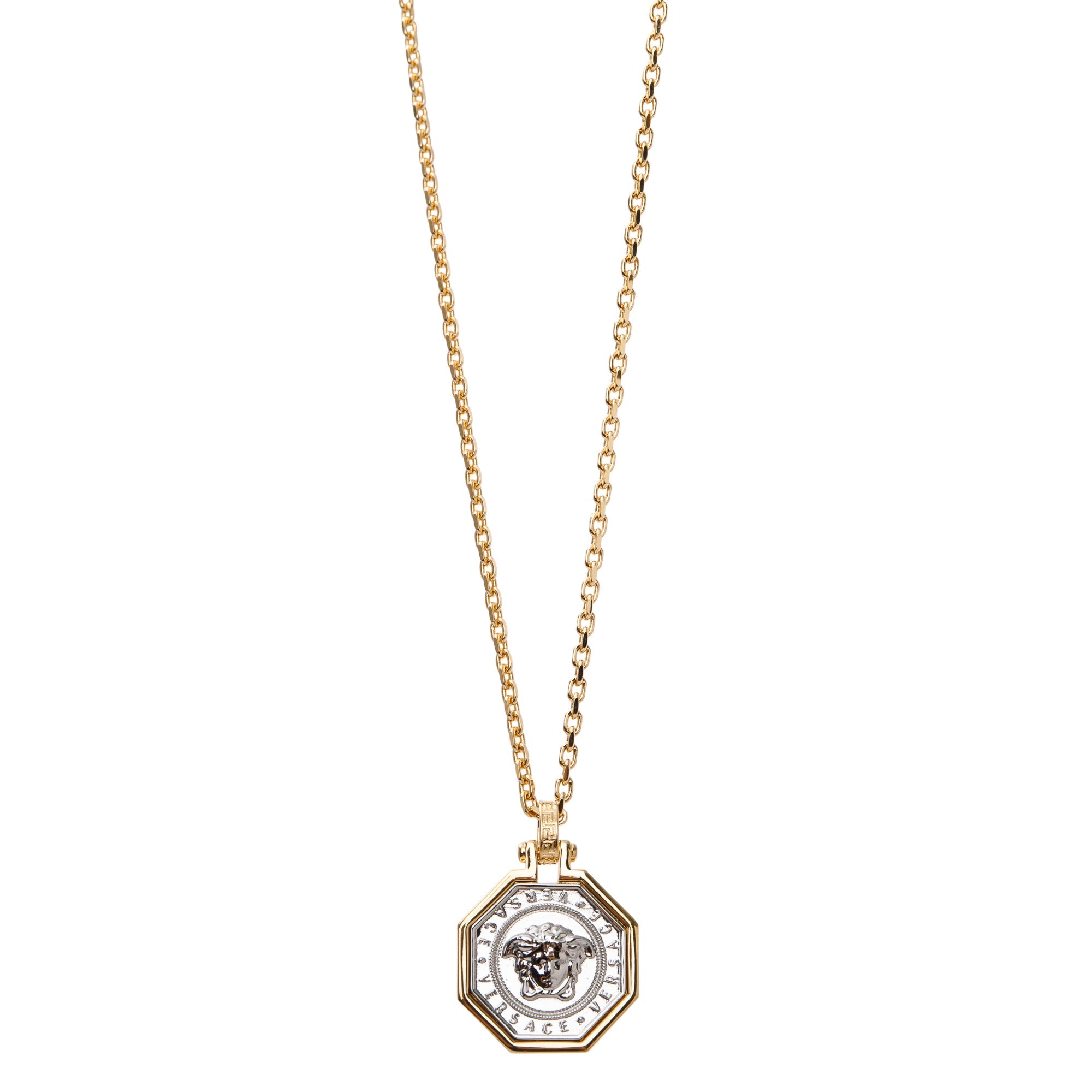 Versace Silver & Gold Plated Octagon Medusa Pendant Necklace