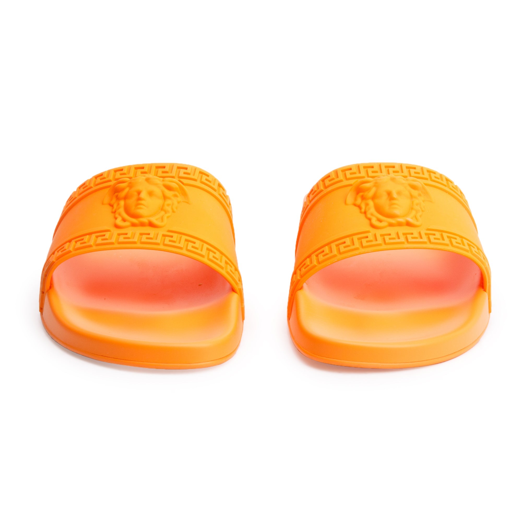 Versace Tangerine Rubber Palazzo Pool Slides, Size 45 w/ Box & Authenticity Card