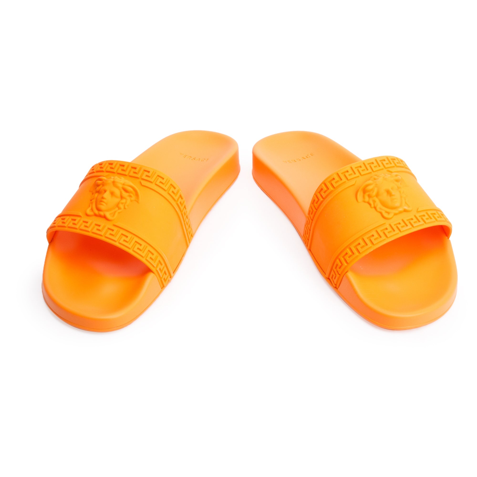 Versace Tangerine Rubber Palazzo Pool Slides, Size 45 w/ Box & Authenticity Card