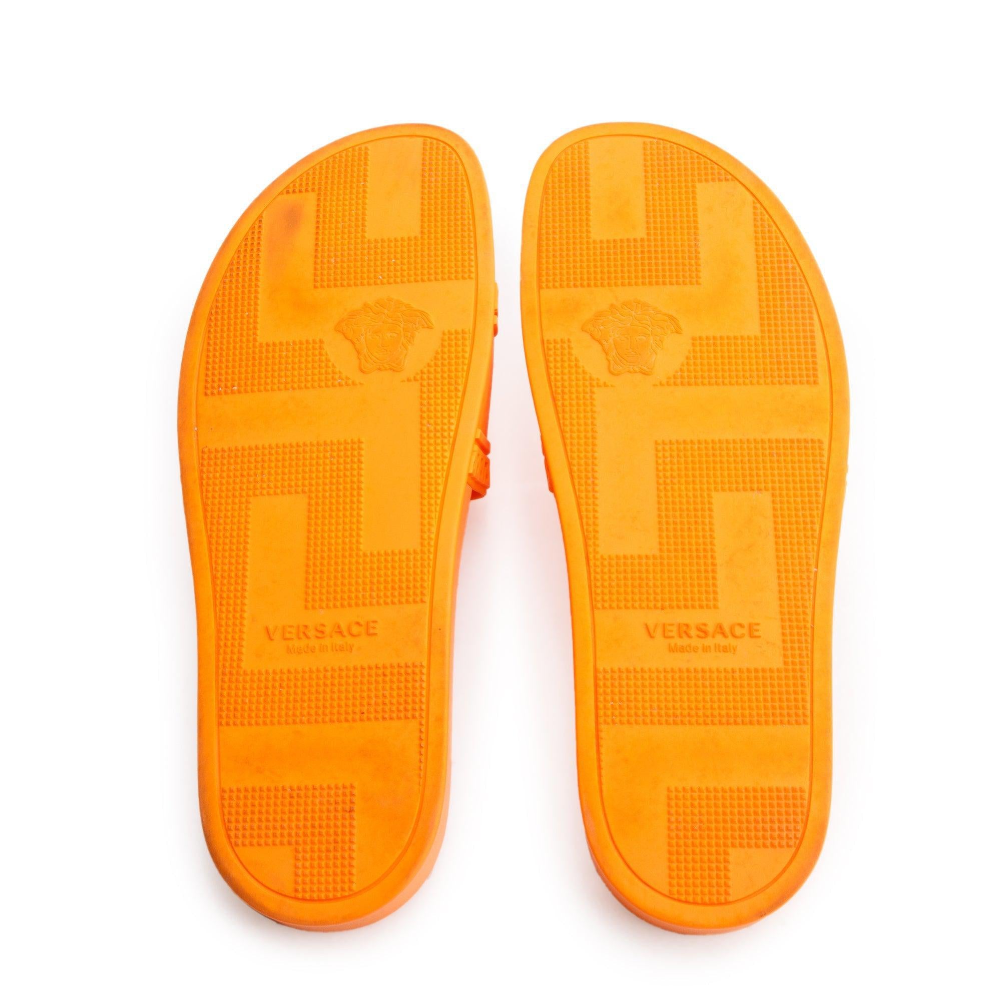 Versace Tangerine Rubber Palazzo Pool Slides, Size 45 w/ Box & Authenticity Card