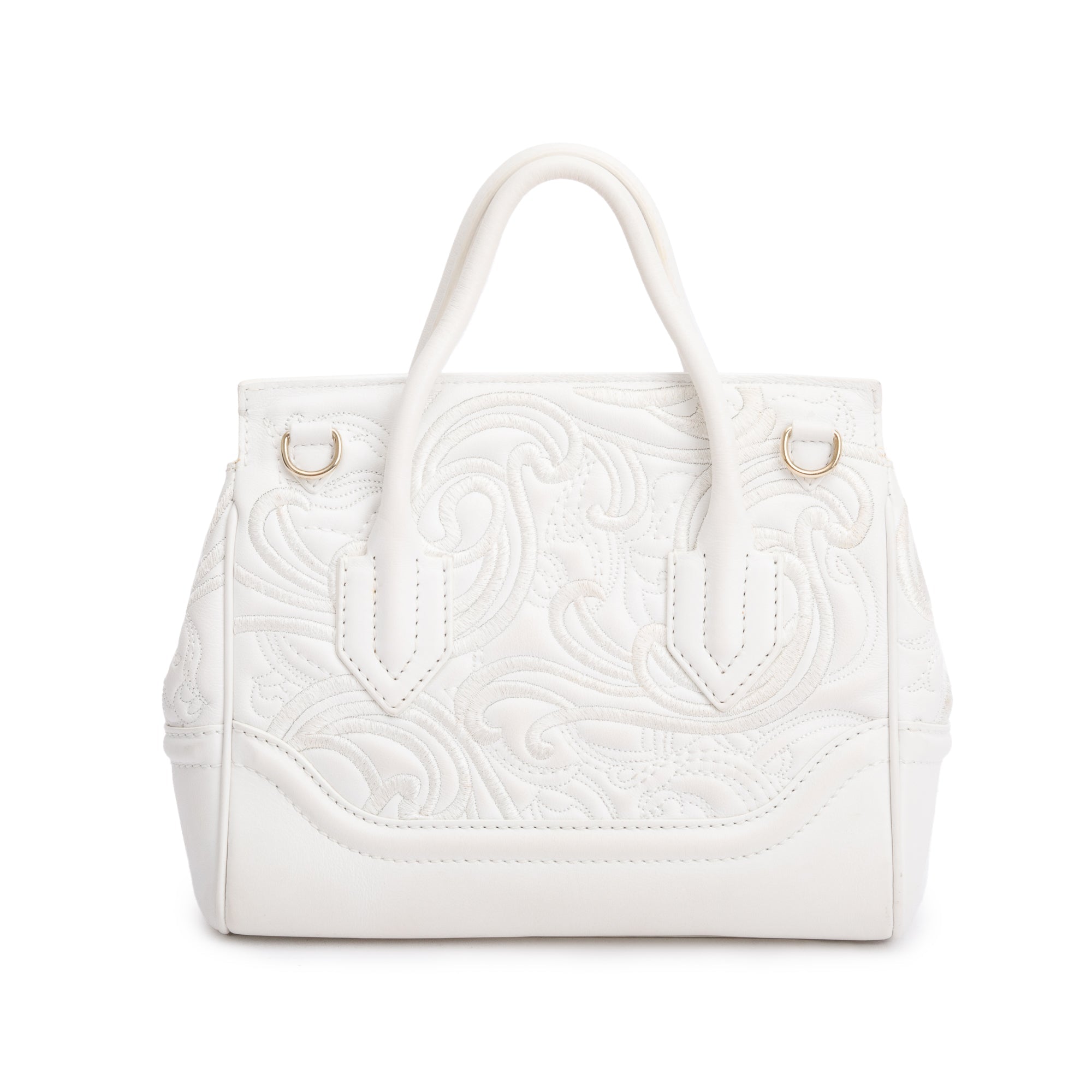 Versace White Embroidered Calfskin Leather Medium Palazzo Empire Tote Bag w/ Strap