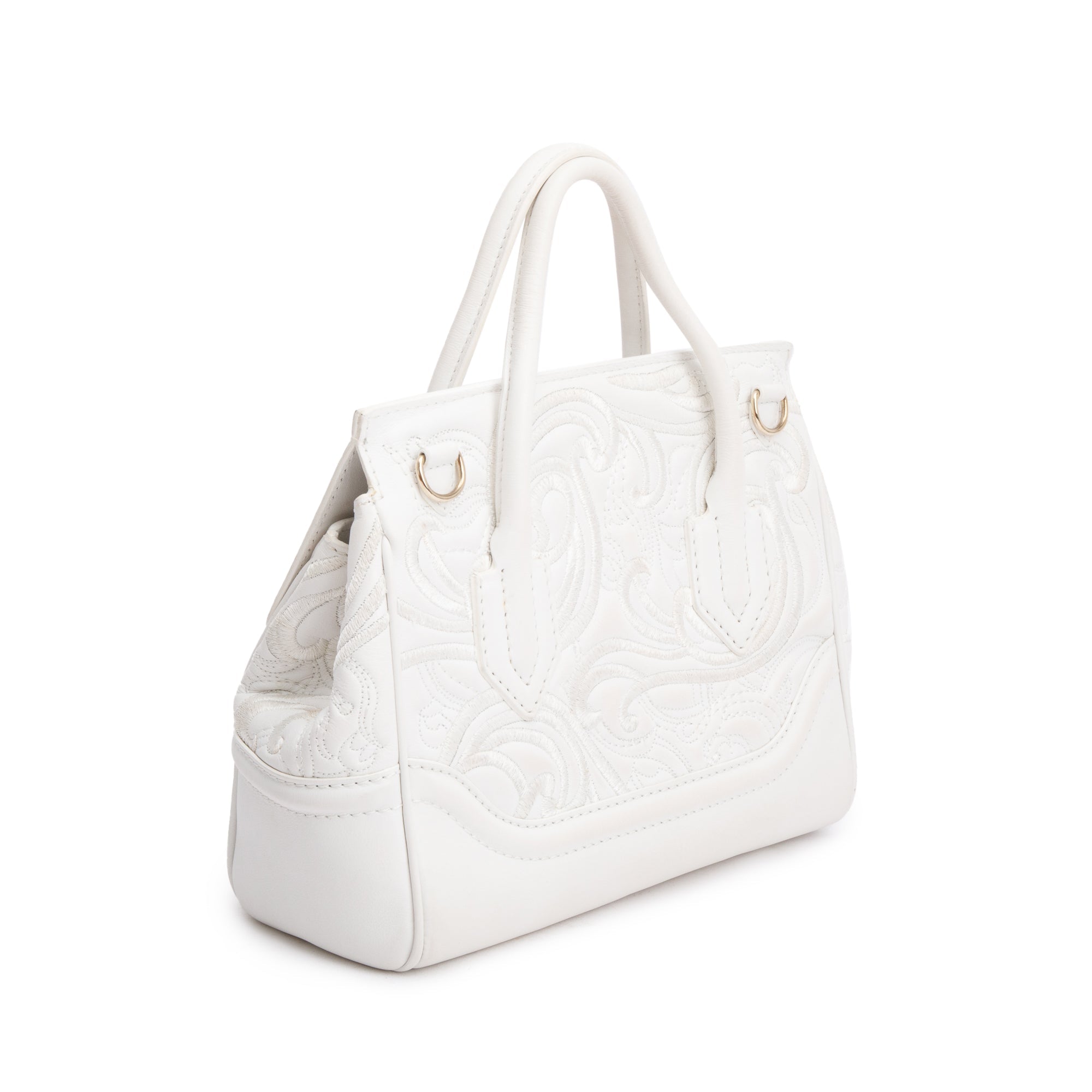 Versace White Embroidered Calfskin Leather Medium Palazzo Empire Tote Bag w/ Strap
