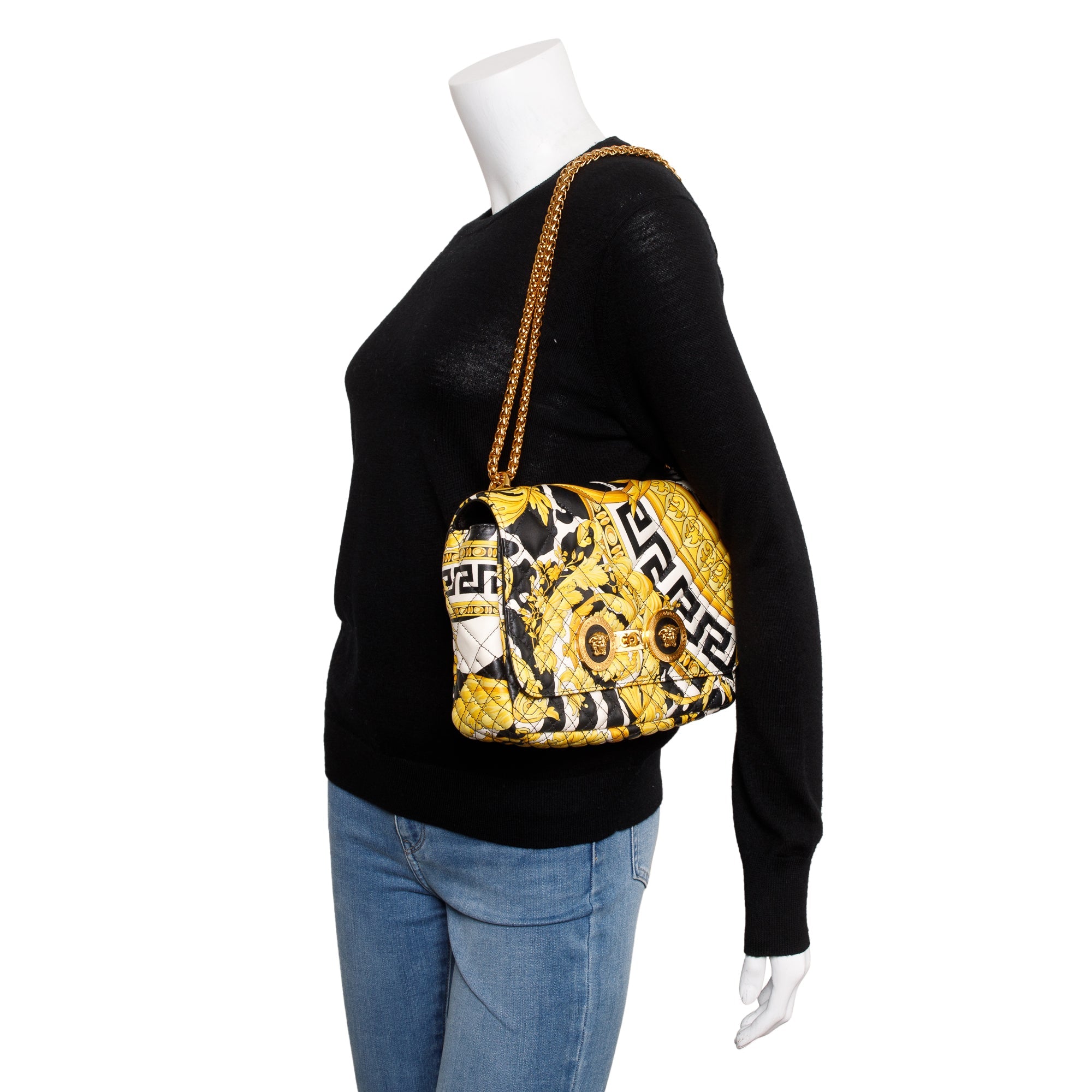 Versace Yellow Multicolor Barocco Print Quilted Leather Icon Shoulder Bag