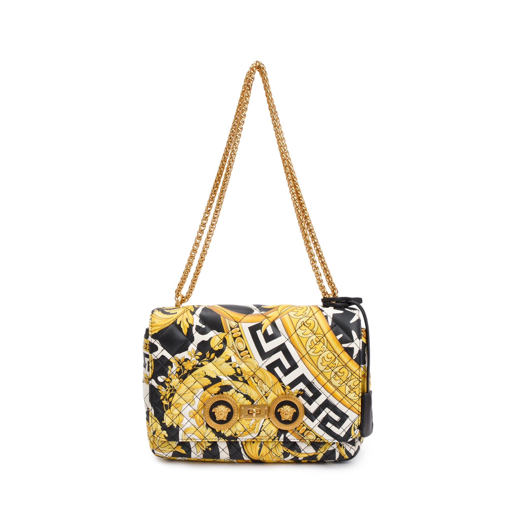 Versace Yellow Multicolor Barocco Print Quilted Leather Icon Shoulder Bag