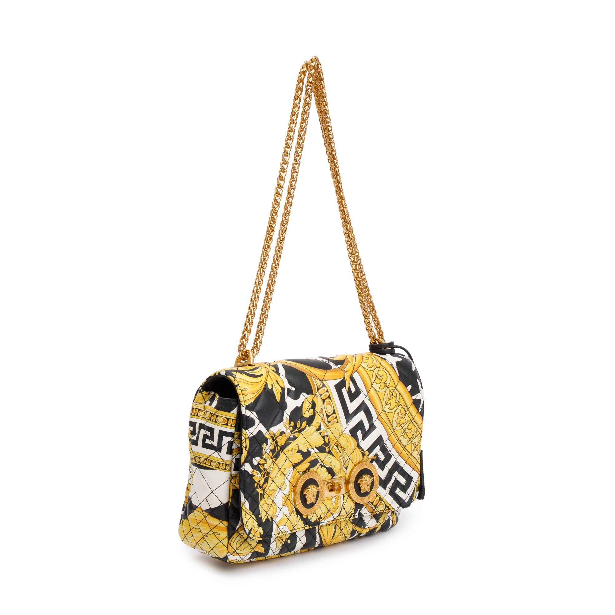 Versace Yellow Multicolor Barocco Print Quilted Leather Icon Shoulder Bag