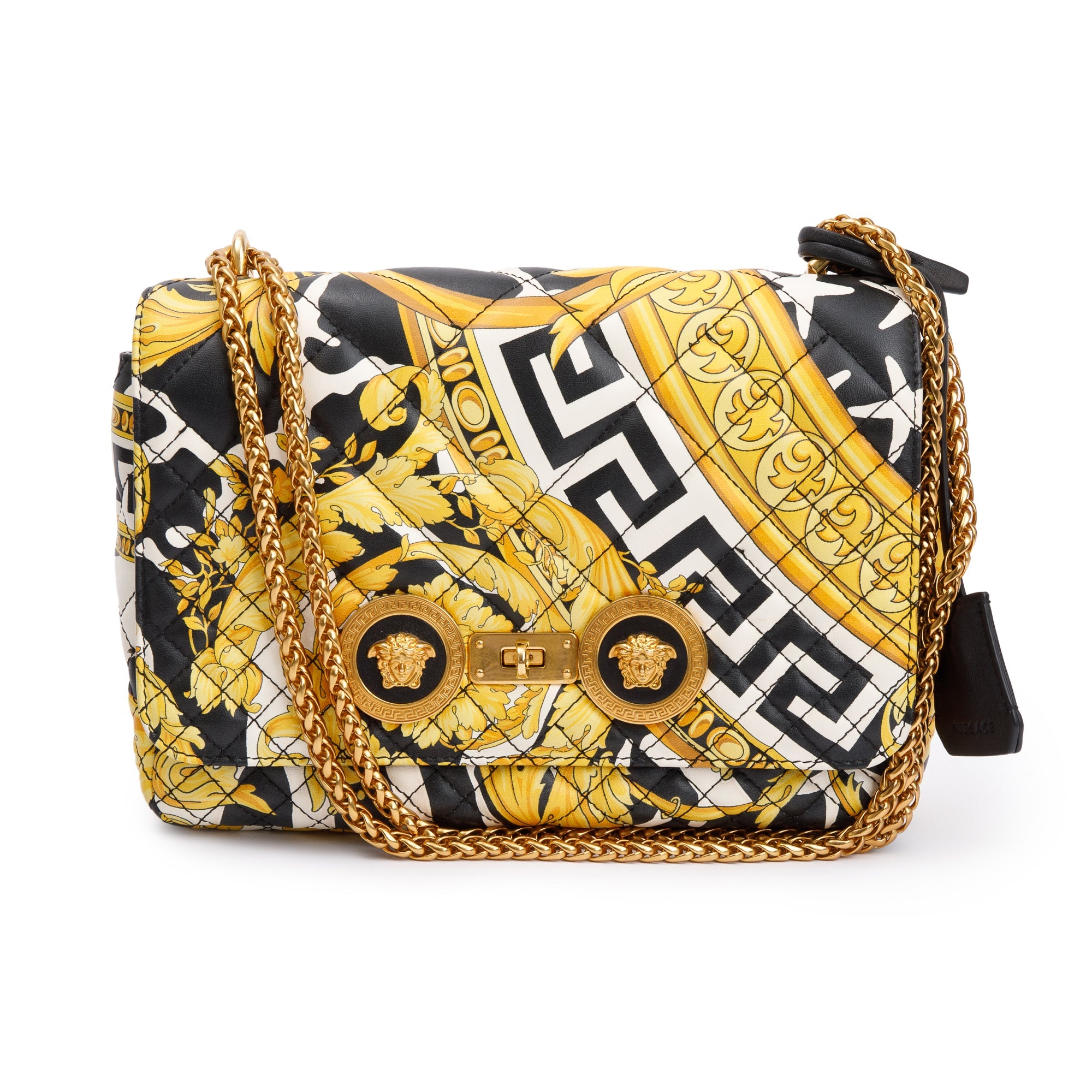 Versace Yellow Multicolor Barocco Print Quilted Leather Icon Shoulder Bag