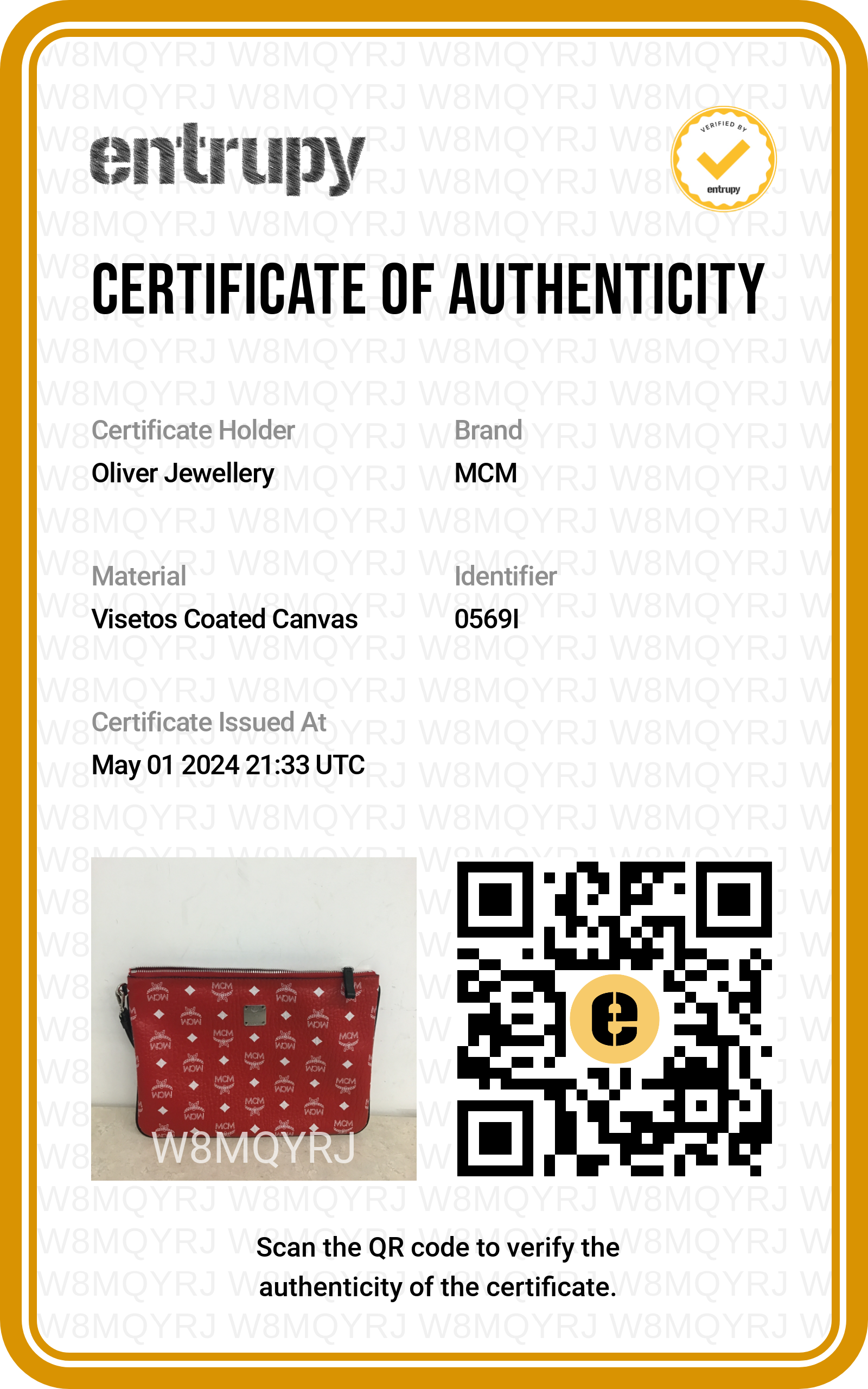 MCM Red Visetos Medium Wristlet Zip Pouch