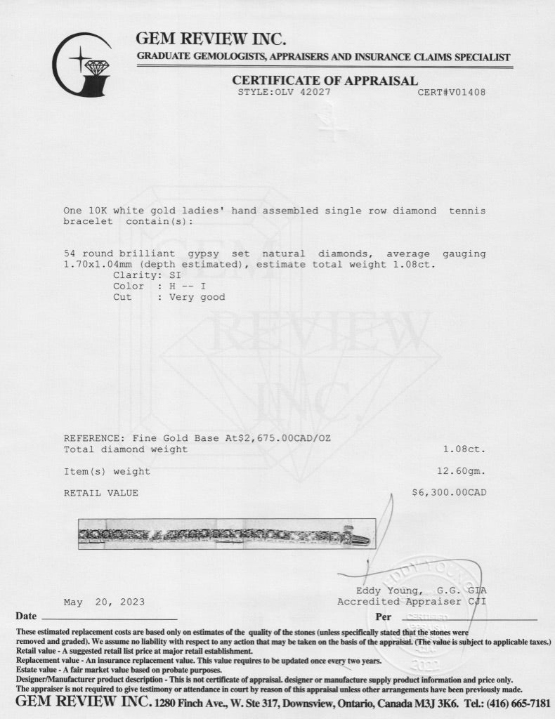 10k White Gold 1.08 tcw. Diamond Tennis Bracelet