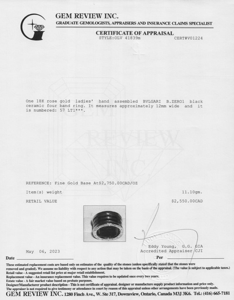 BVLGARI 18k Rose Gold B.Zero1 Black Ceramic Four-Band Ring