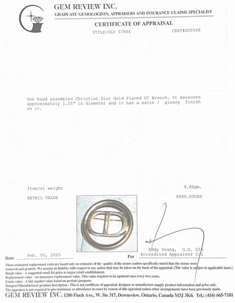 Christian Dior Gold Plated CC Brooch w/ Box