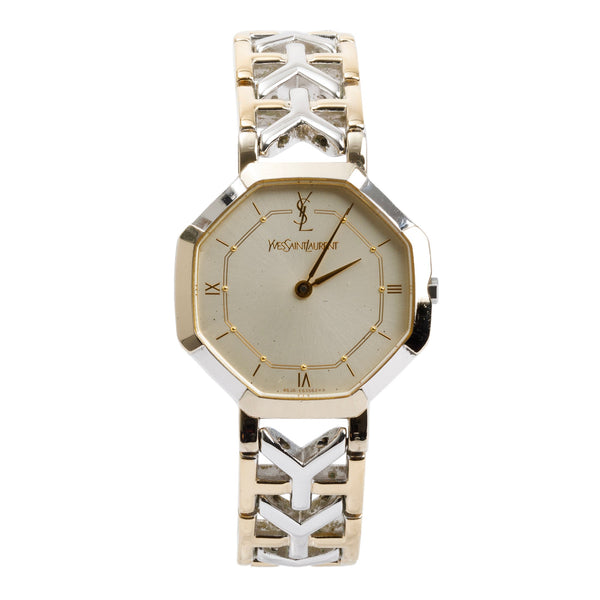Yves Saint Laurent Two-Tone Stainless Steel Octagon Y Belt 28 MM