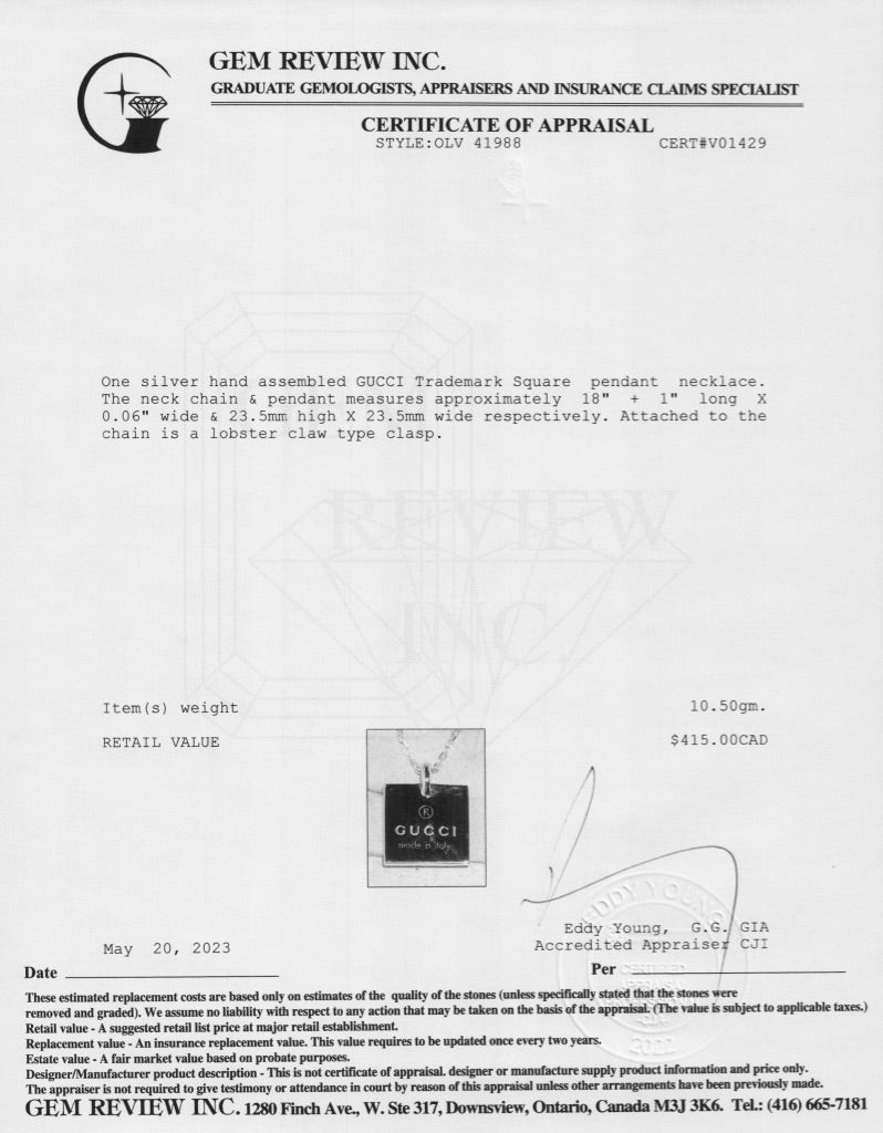 Gucci Trademark Square Pendant Necklace