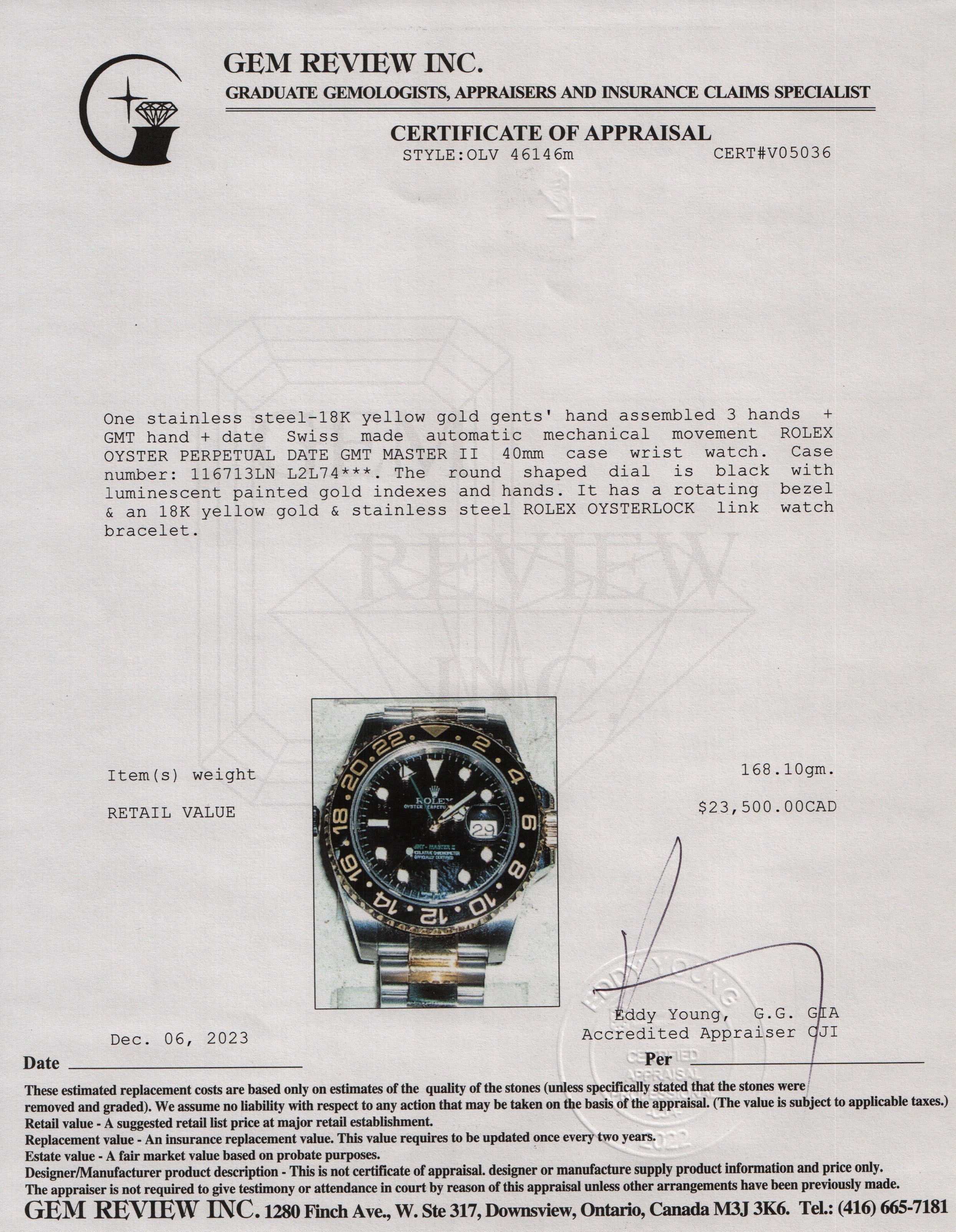 Rolex Stainless Steel & 18k Yellow Gold GMT-Master II 40 MM Watch w/ Box & Papers