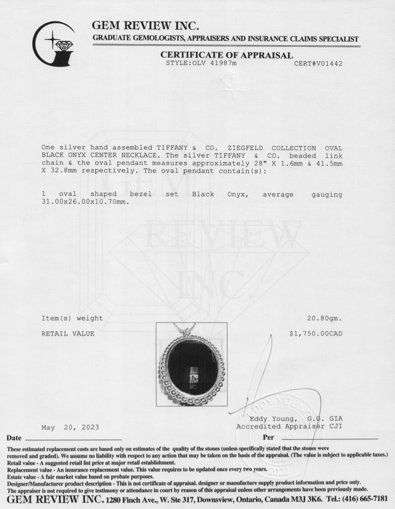 Tiffany & Co. Onyx Ziegfeld Pendant Necklace