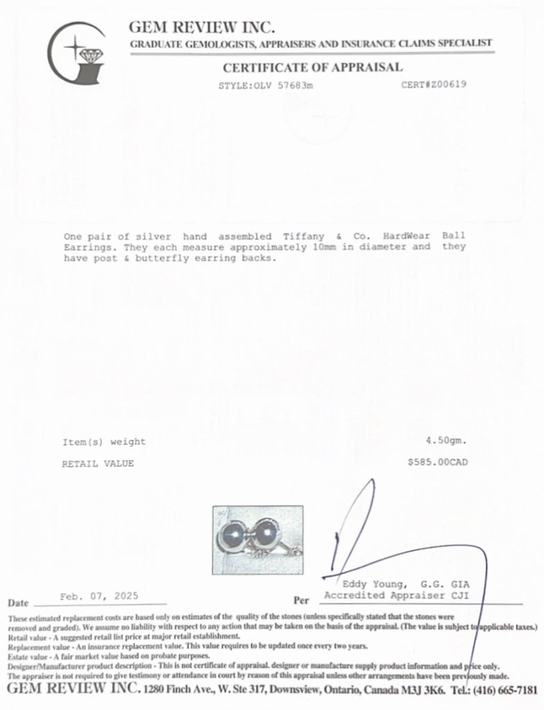 Tiffany & Co. Sterling Silver HardWear 10 MM Ball Earrings