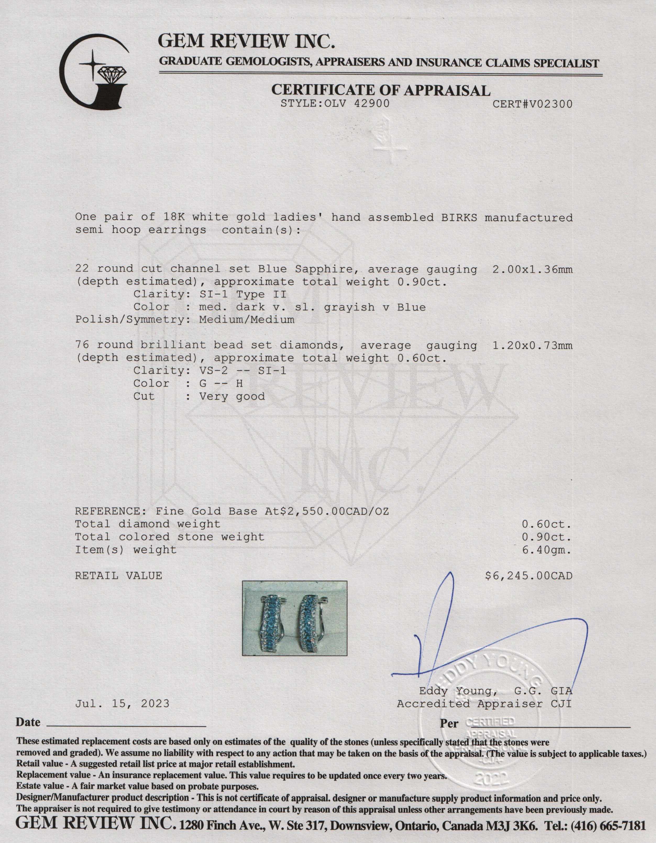 Birks 18k White Gold Sapphire & Diamond Hoop Earrings