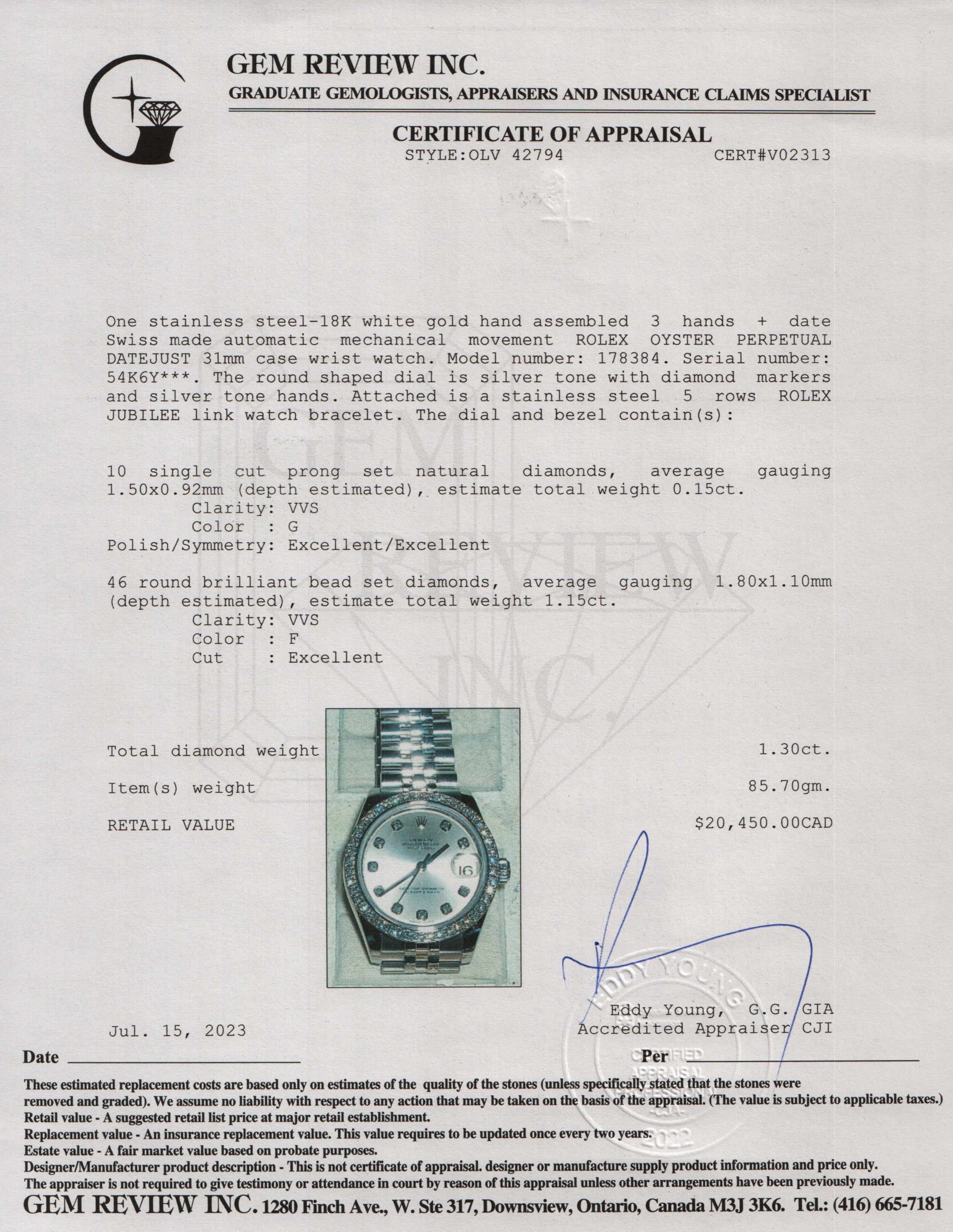 Rolex Datejust 31 mm Diamond Bezel & Diamond Dial Watch w/ Box & Papers