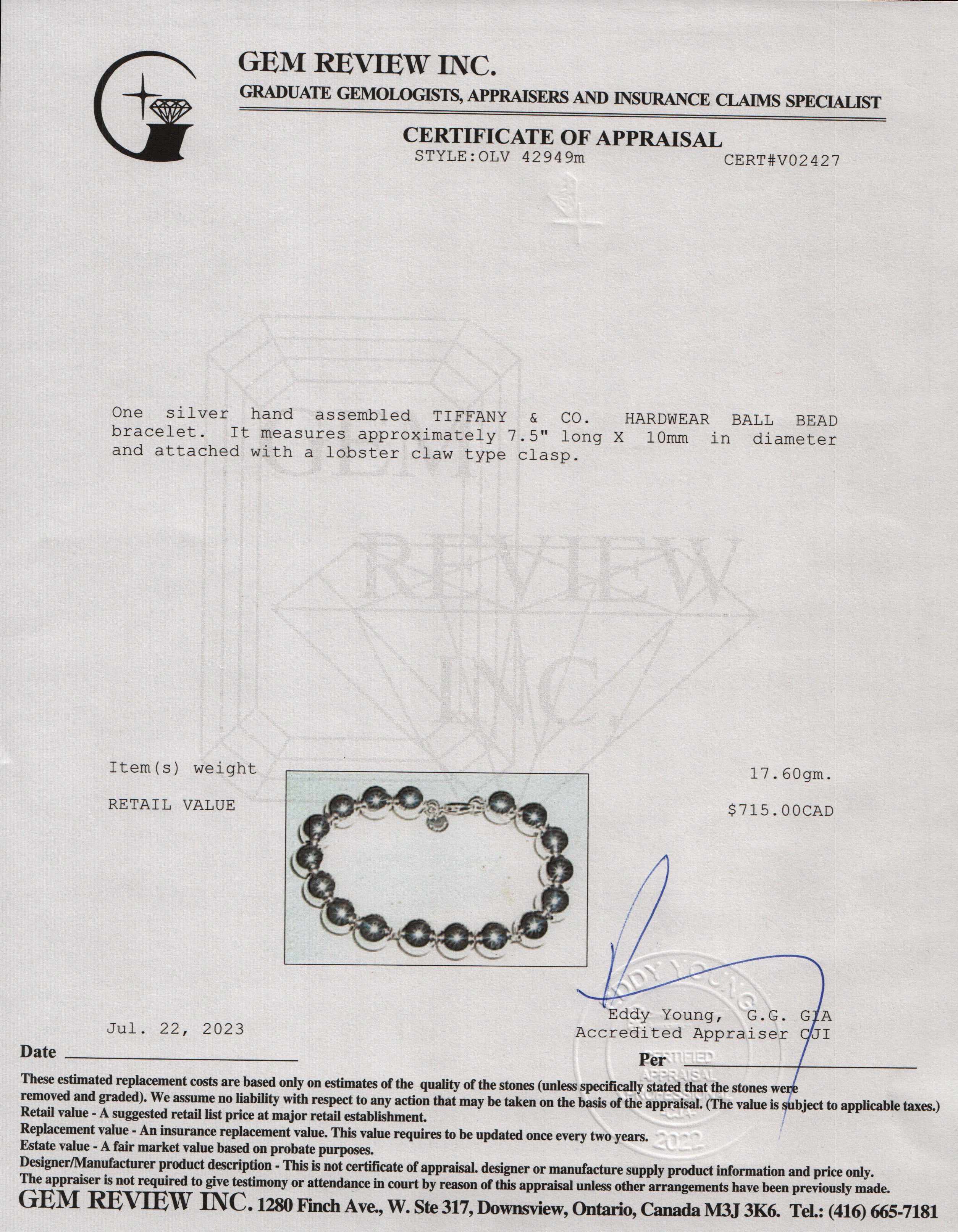 Tiffany & Co. Sterling Silver 10 mm HardWear Ball Bracelet