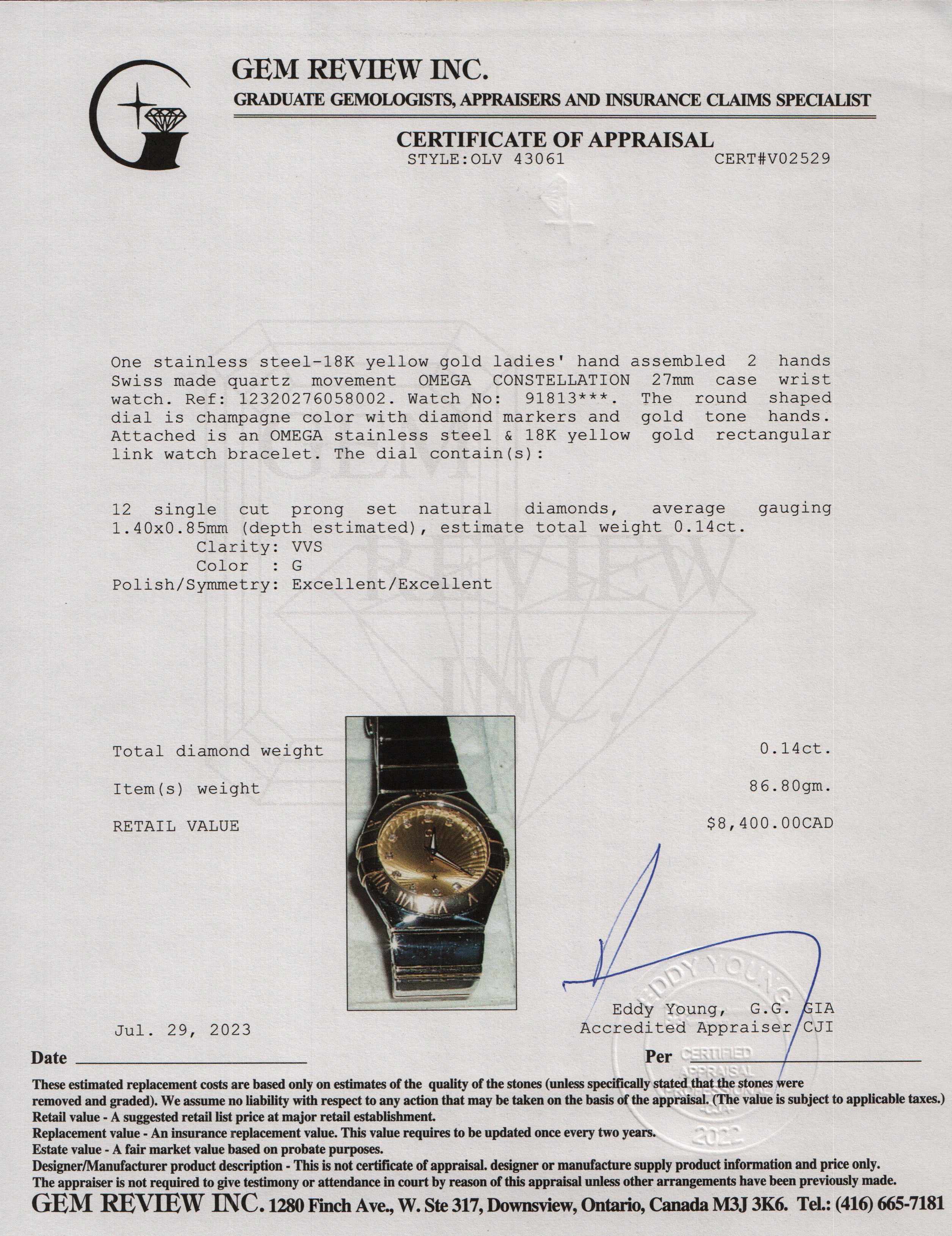 Omega Two-Tone Diamond Constellation 27 MM Watch