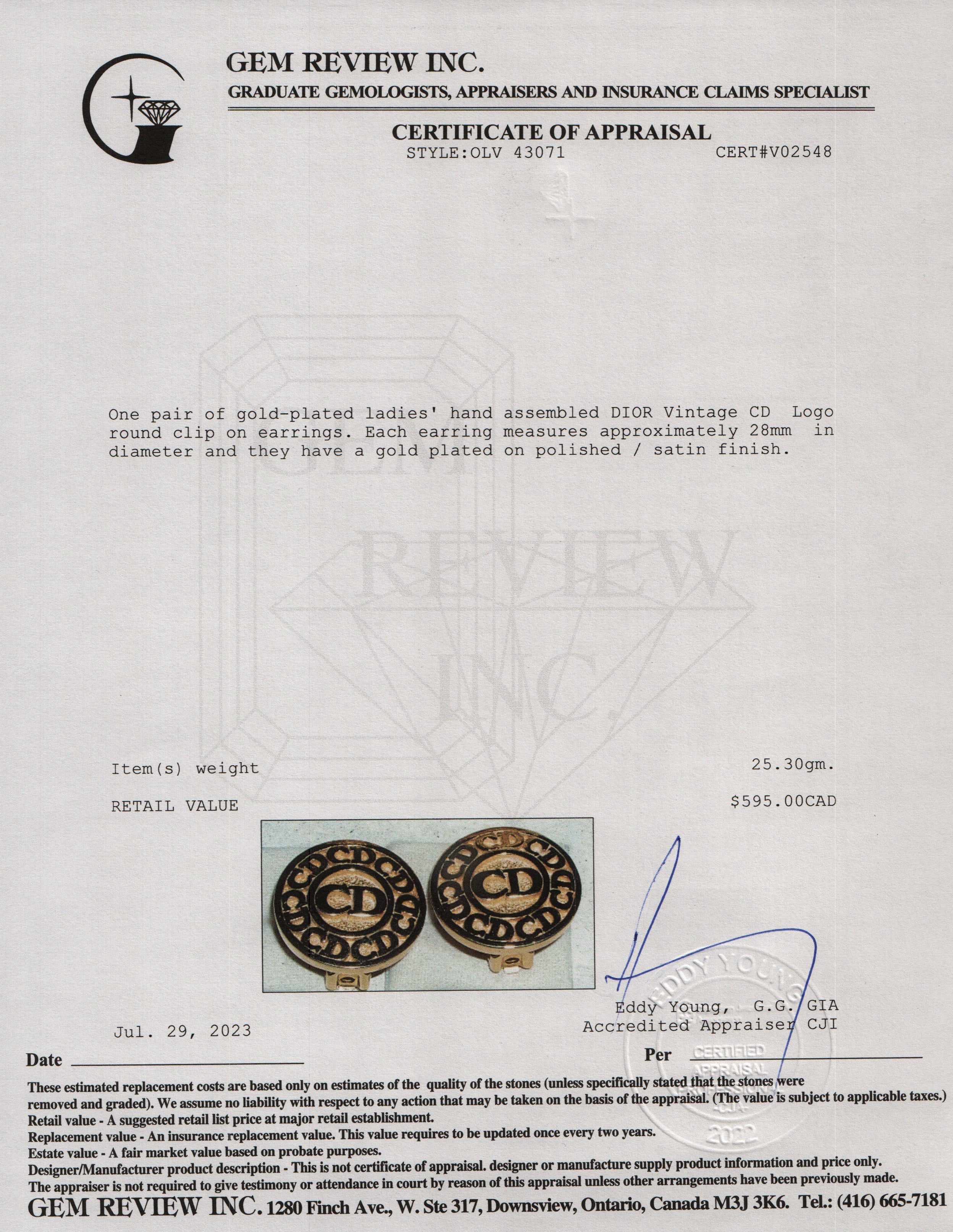 Christian Dior Vintage CD Logo Round Clip-On Earrings