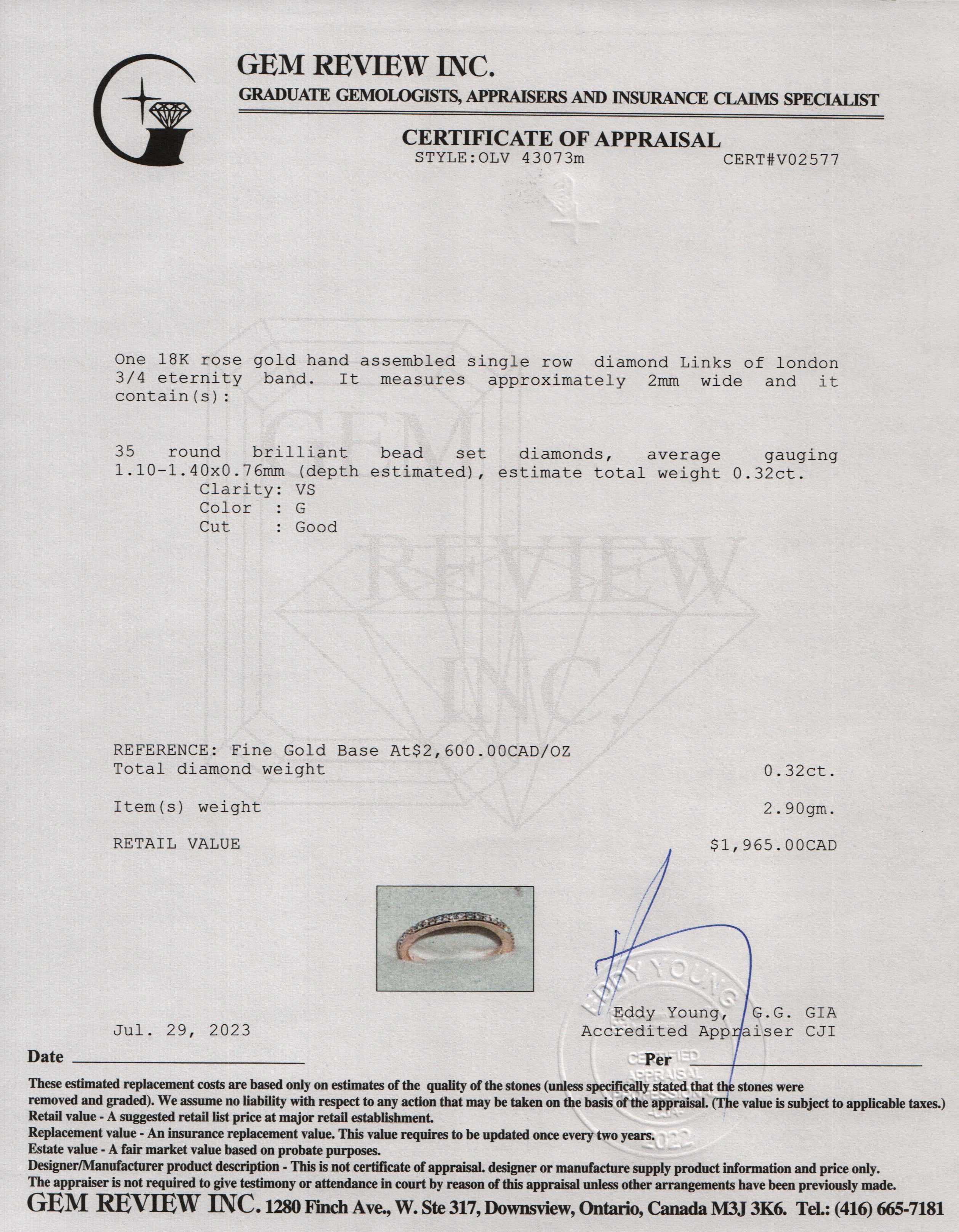 Links of London 18k Rose Gold and Diamond 3/4 Eternity Band Ring