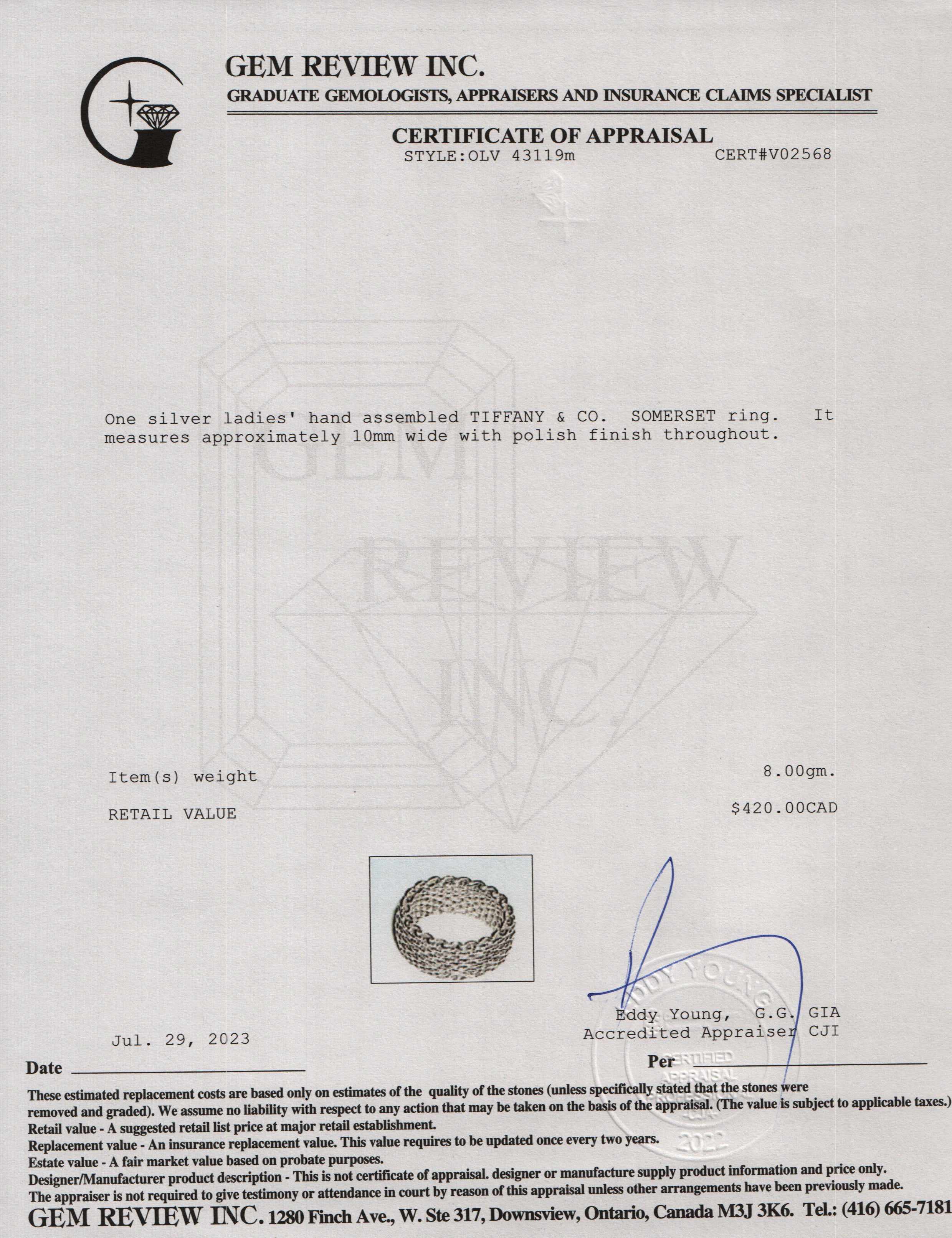 Tiffany & Co. Sterling Silver Somerset Mesh Ring