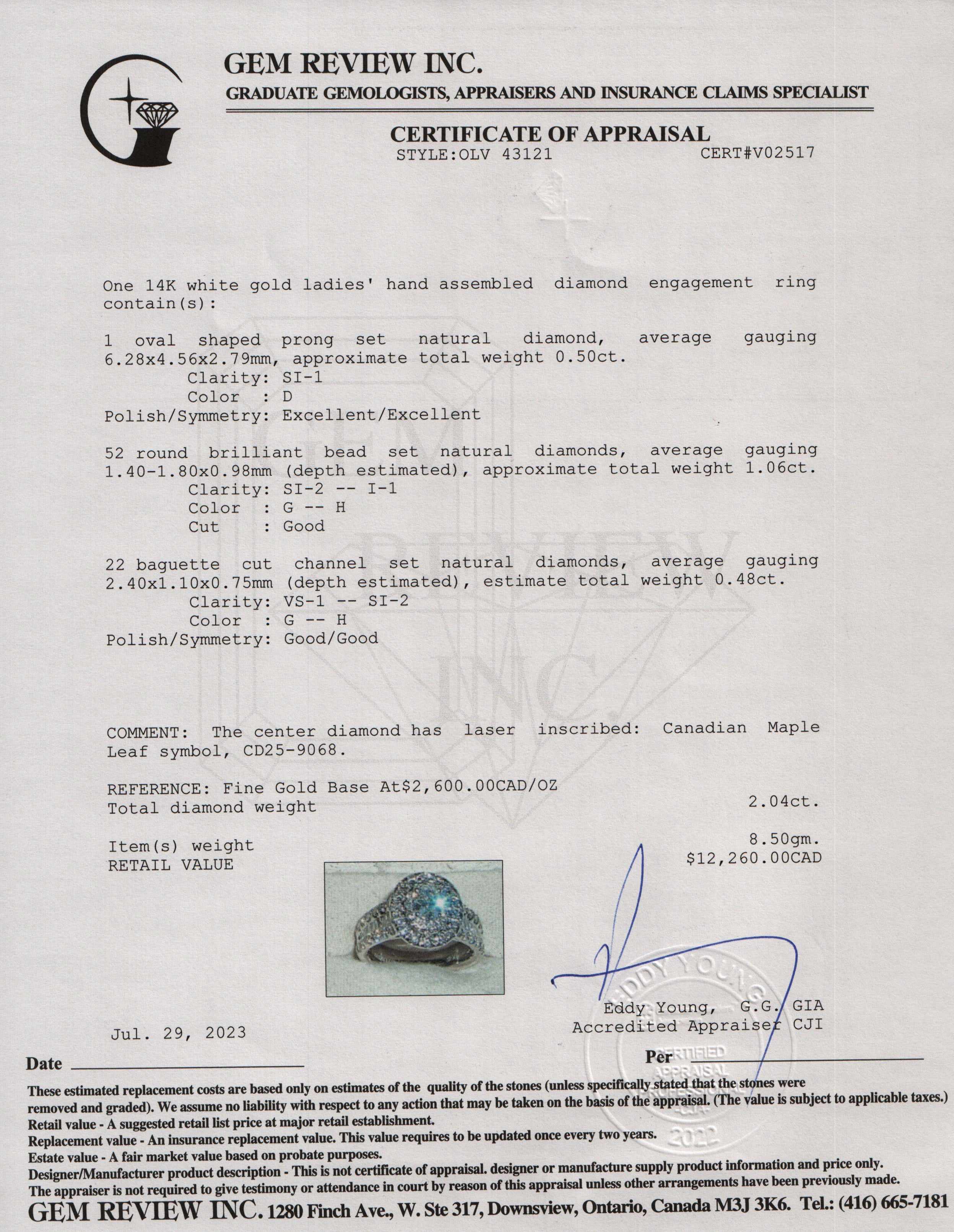 14k White Gold 0.50 ct. Oval Cut Diamond Engagement Ring