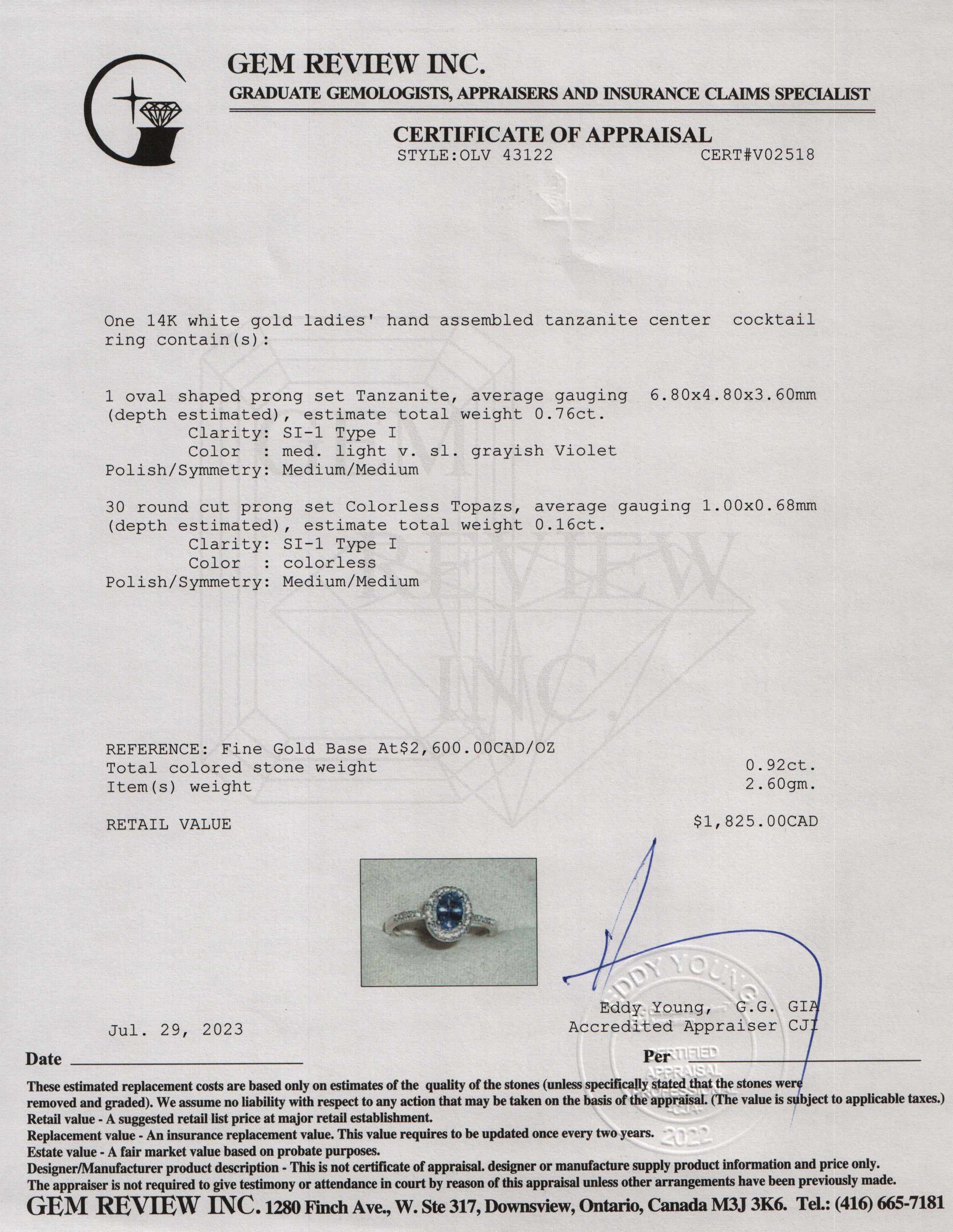 14k White Gold Tanzanite & Diamond Cocktail Ring