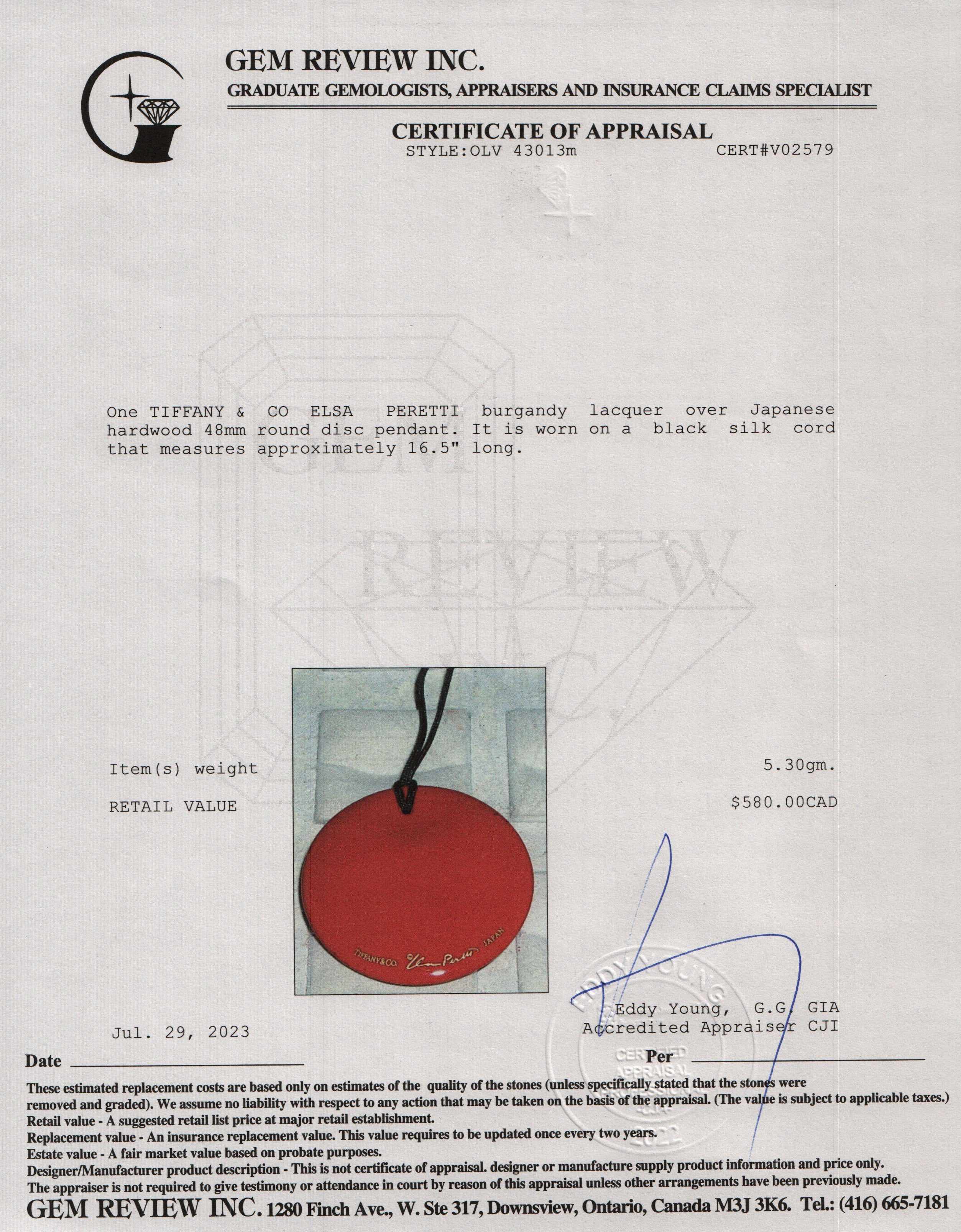 Tiffany & Co. Elsa Peretti Round Pendant Necklace