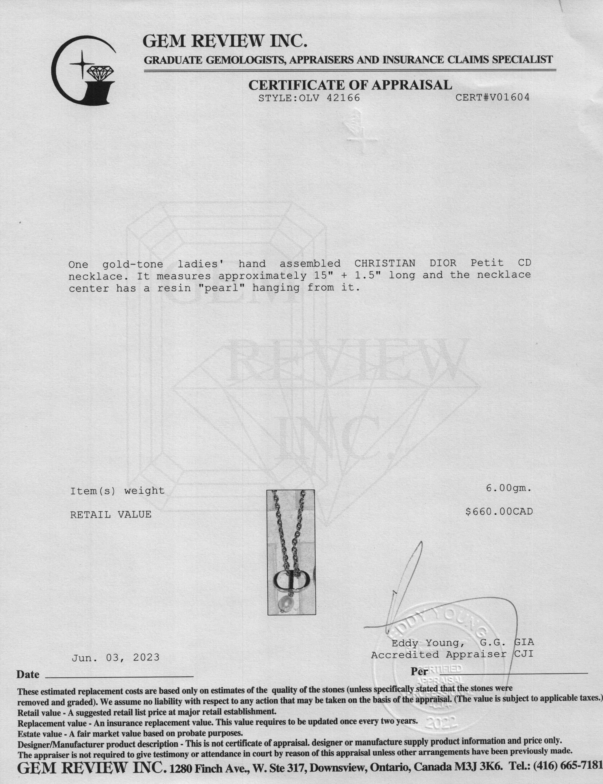 Christian Dior Petite CD Necklace w/ Box