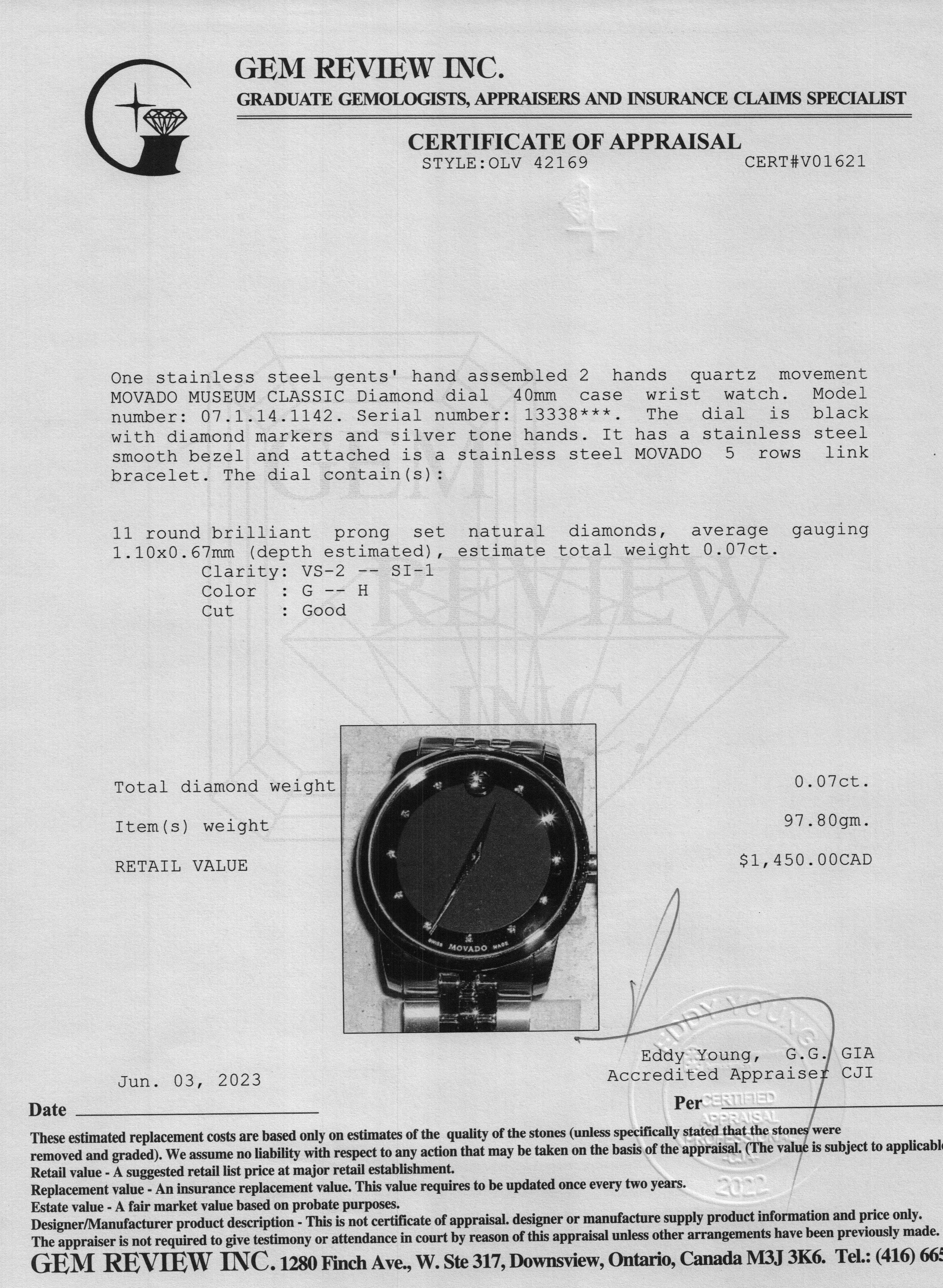 Movado Museum Classic Diamond Dial 40MM Watch