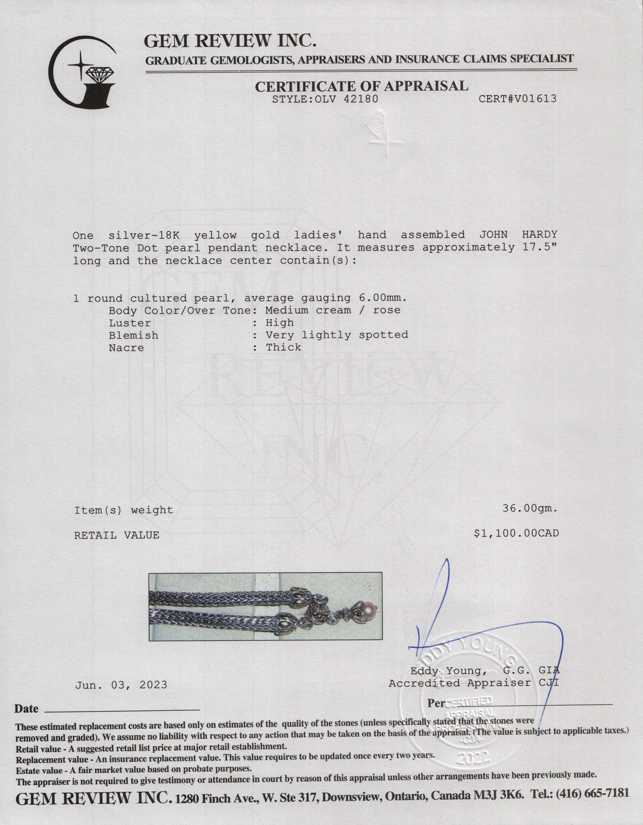 John Hardy Two-Tone Dot Pearl Pendant Necklace