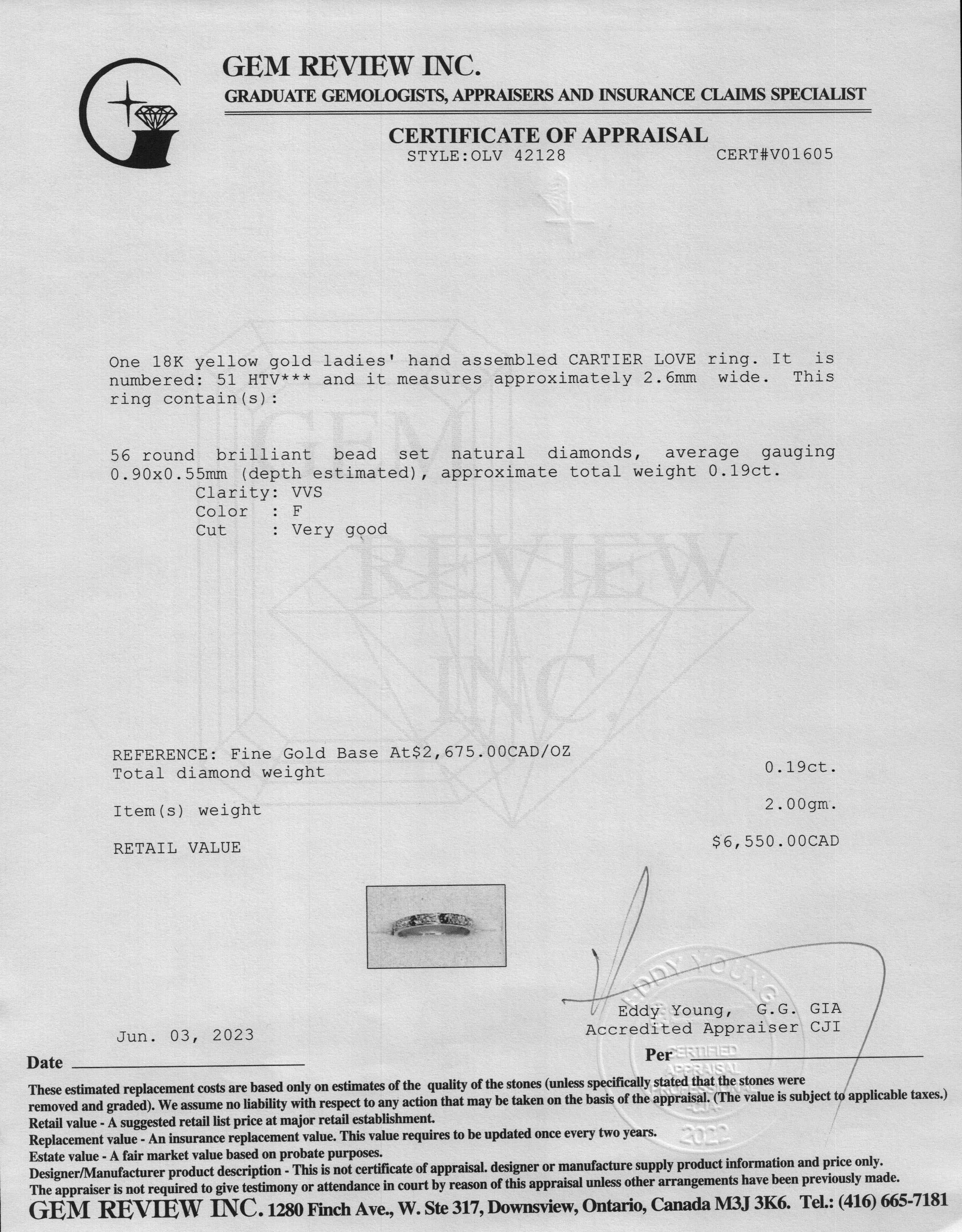 Cartier 18k Yellow Gold Pave Diamond Love Ring, Small Model