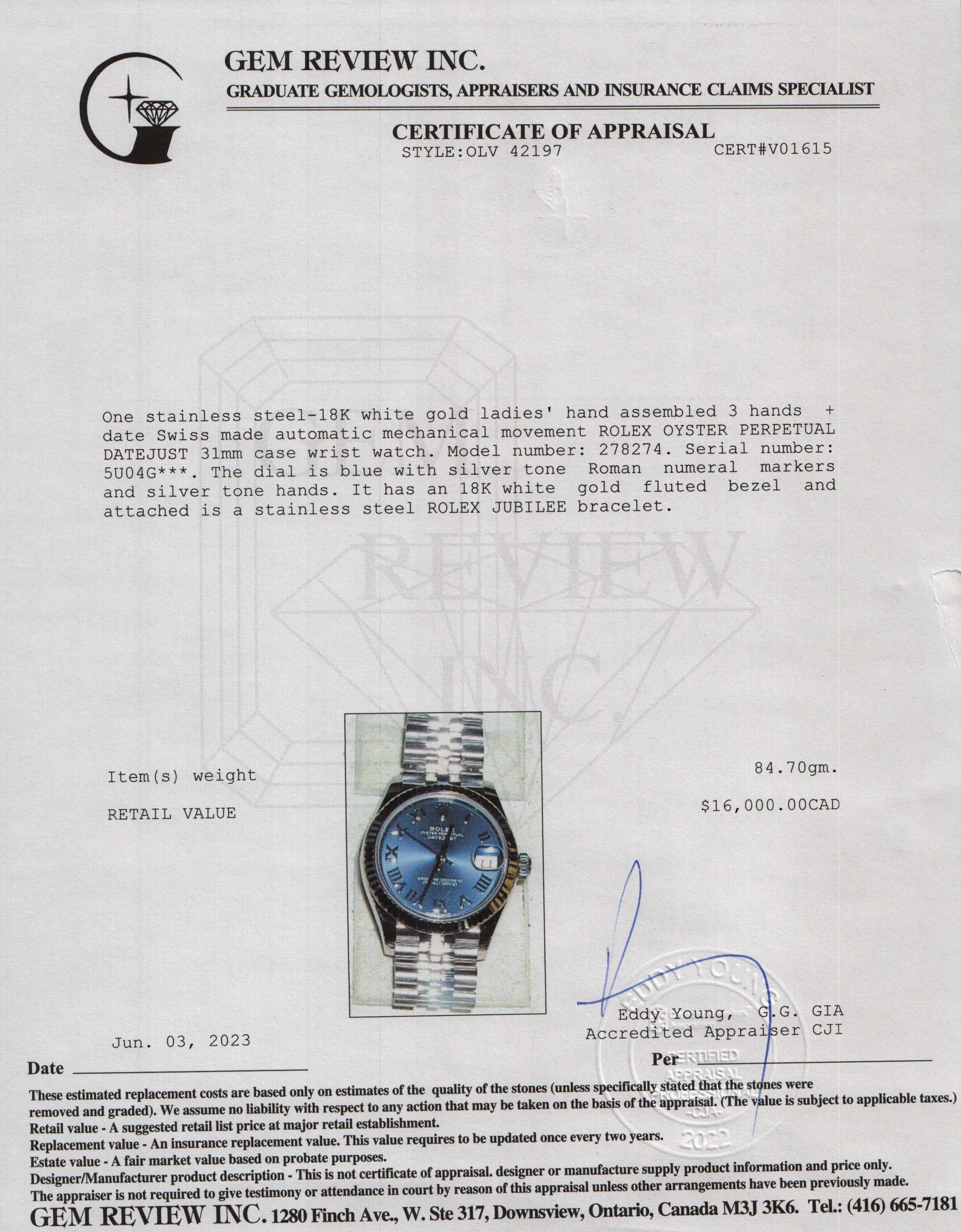 Rolex 2021 Datejust 31 MM Watch w/ Box & Papers